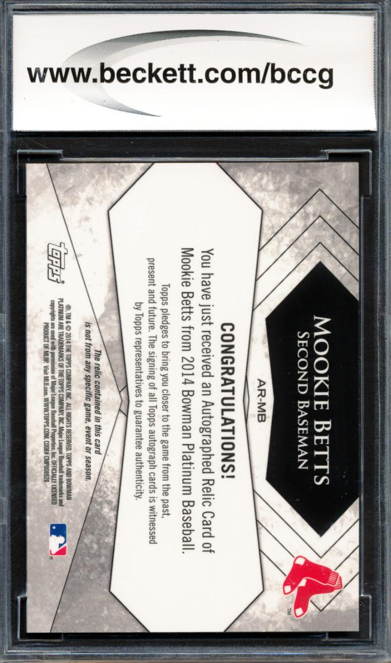 Mookie Betts 2014 Bowman Platinum Relic Autographs #ARMB (BCCG 10) at PristineAuction.com Mookie Betts 2014 Bowman Platinum Relic Autographs #ARMB (BCCG 10) at PristineAuction.com