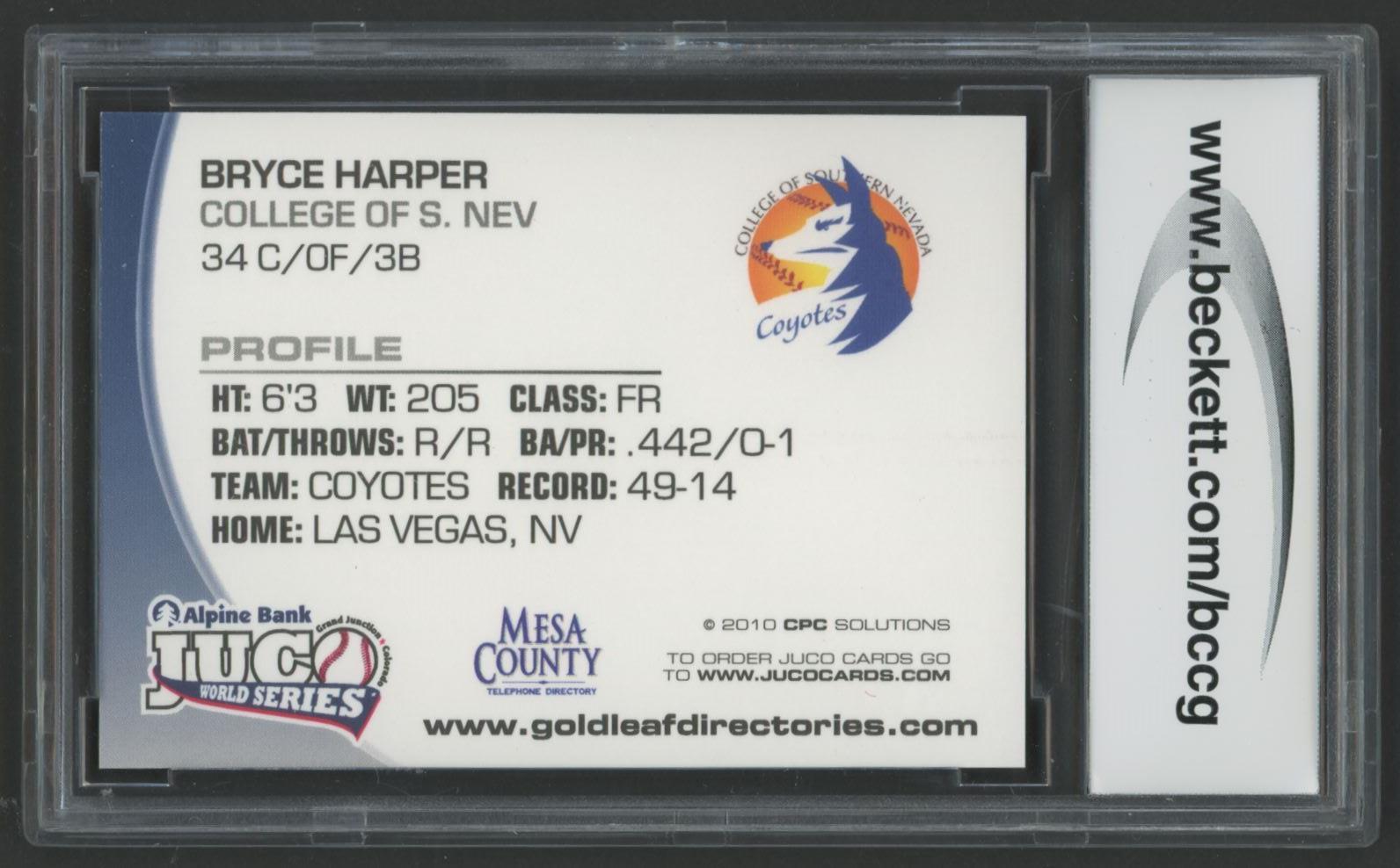 Bryce Harper 2010 JUCO World Series #1 RC (BCCG 10) at PristineAuction.com Bryce Harper 2010 JUCO World Series #1 RC (BCCG 10) at PristineAuction.com