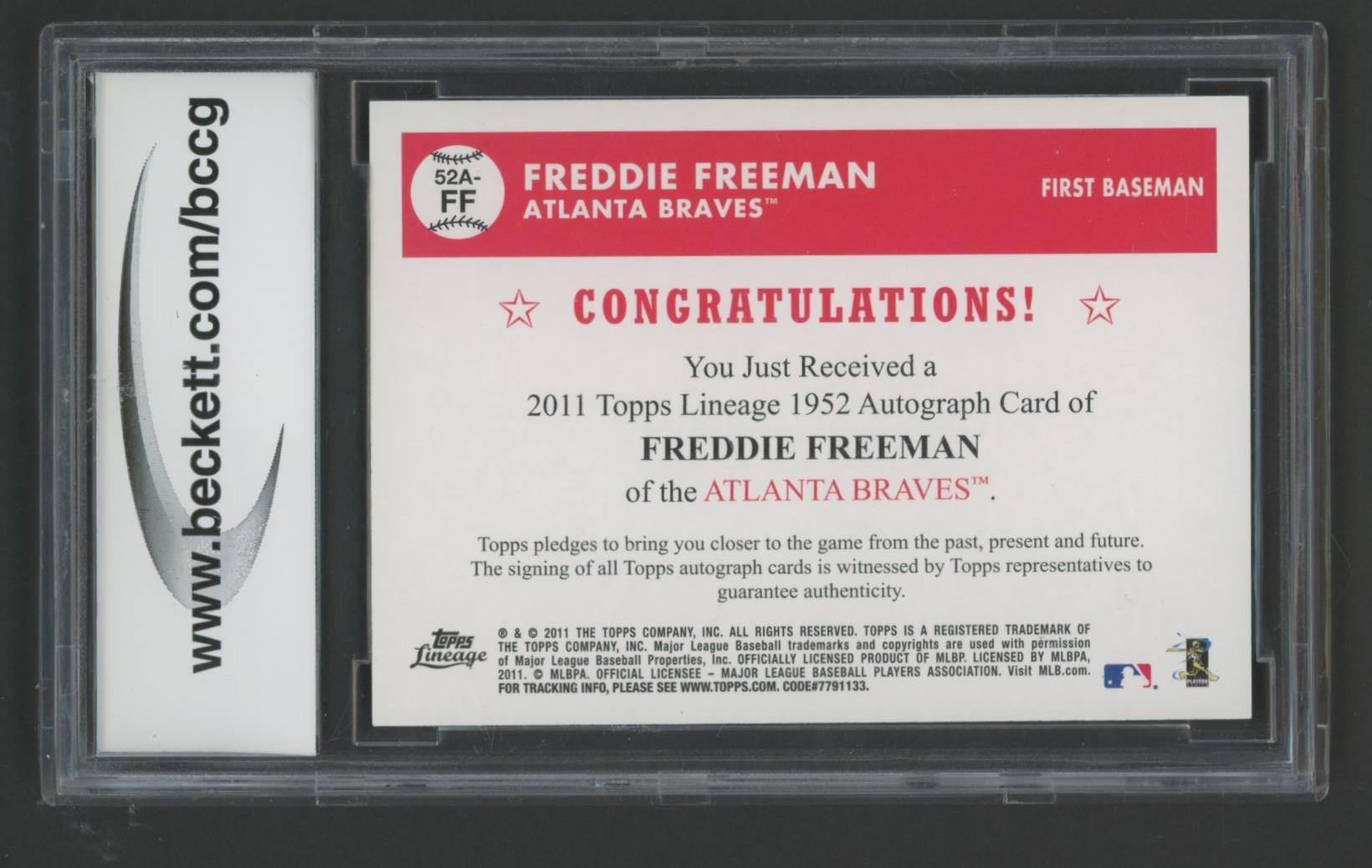 Freddie Freeman 2011 Topps Lineage '52 Autographs #52AFF (BCCG 10) at PristineAuction.com Freddie Freeman 2011 Topps Lineage '52 Autographs #52AFF (BCCG 10) at PristineAuction.com