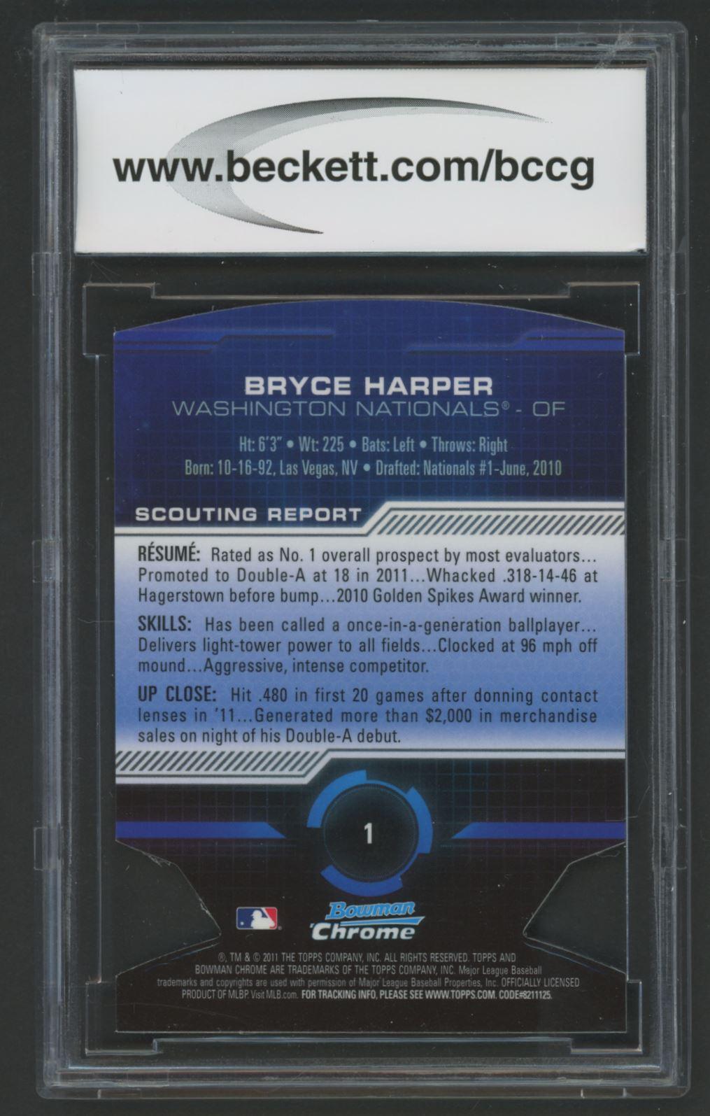 Bryce Harper 2011 Bowman Chrome Futures Future-Fractors #1 (BCCG 10) at PristineAuction.com Bryce Harper 2011 Bowman Chrome Futures Future-Fractors #1 (BCCG 10) at PristineAuction.com