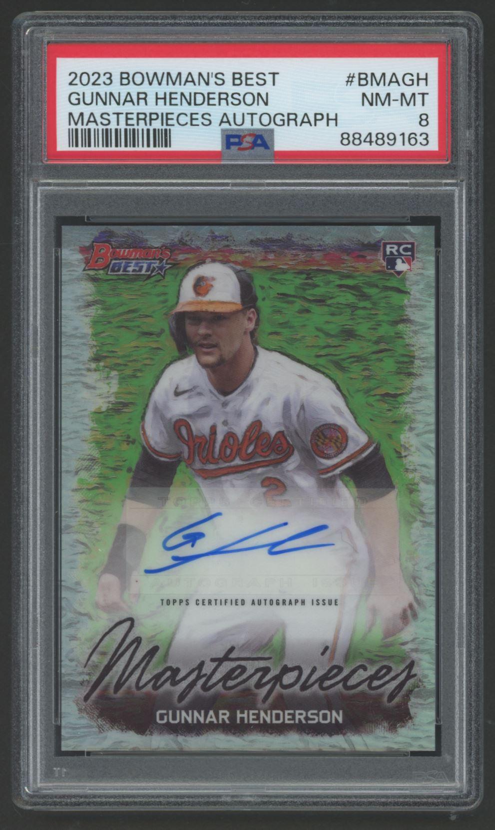 Gunnar Henderson 2023 Bowman's Best Bowman Masterpieces Autographs #BMAGH #65/99 (PSA 8) at PristineAuction.com Gunnar Henderson 2023 Bowman's Best Bowman Masterpieces Autographs #BMAGH #65/99 (PSA 8) at PristineAuction.com