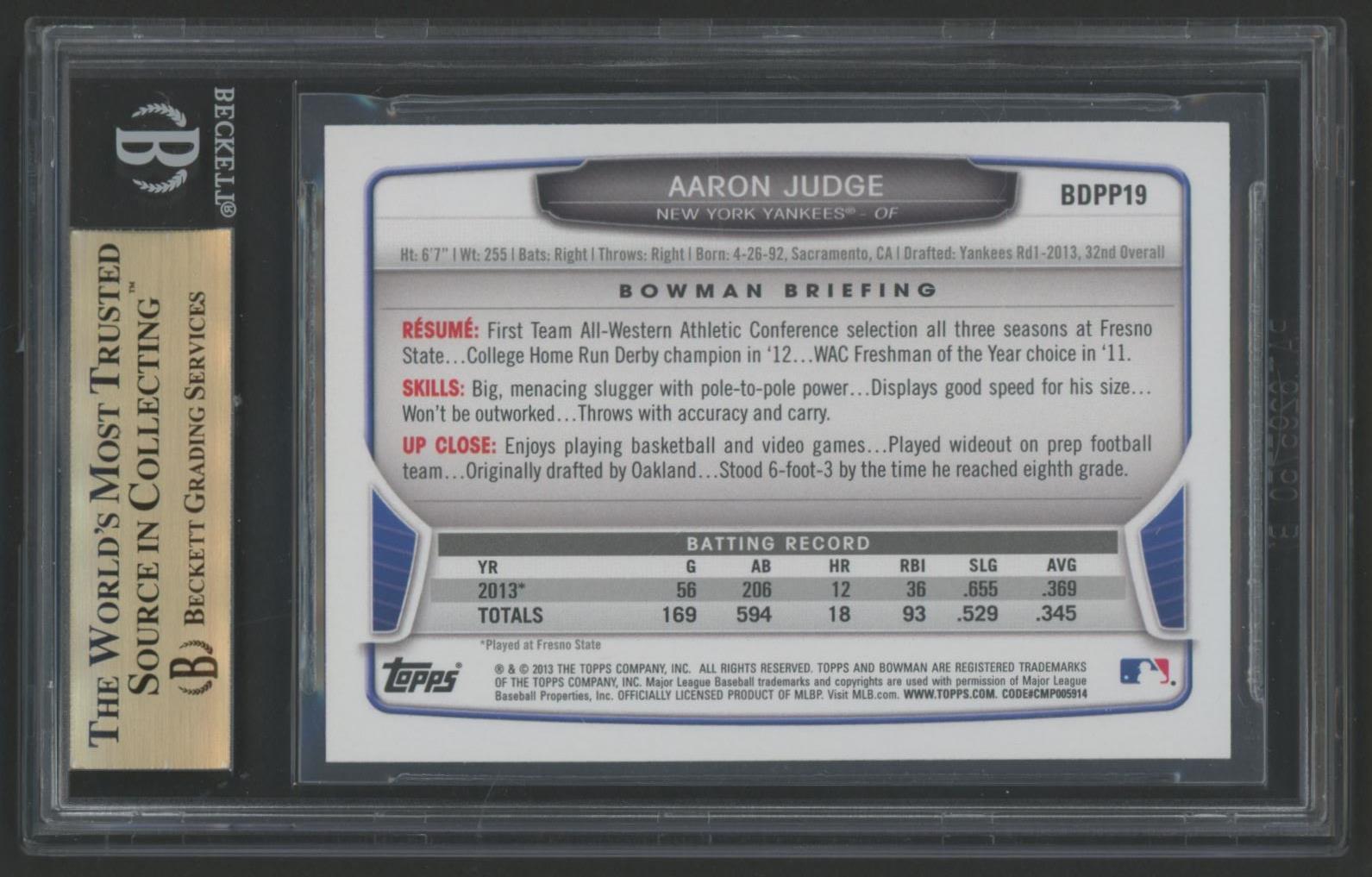 Aaron Judge 2013 Bowman Draft Draft Picks #BDPP19 (BGS 9.5) at PristineAuction.com Aaron Judge 2013 Bowman Draft Draft Picks #BDPP19 (BGS 9.5) at PristineAuction.com