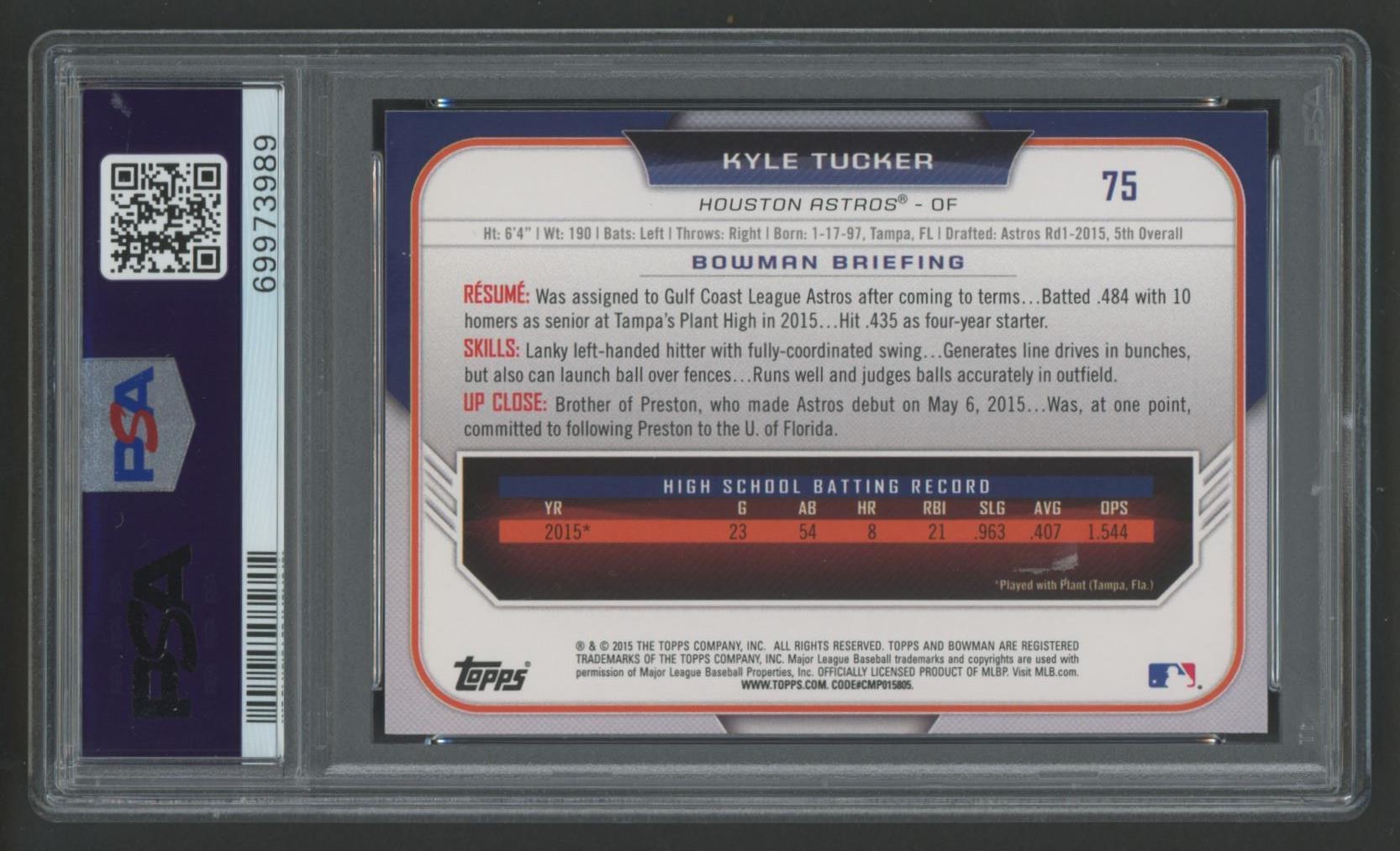 Kyle Tucker Signed 2015 Bowman Draft #75 RC (PSA 9 | Autograph Graded 10) at PristineAuction.com Kyle Tucker Signed 2015 Bowman Draft #75 RC (PSA 9 | Autograph Graded 10) at PristineAuction.com