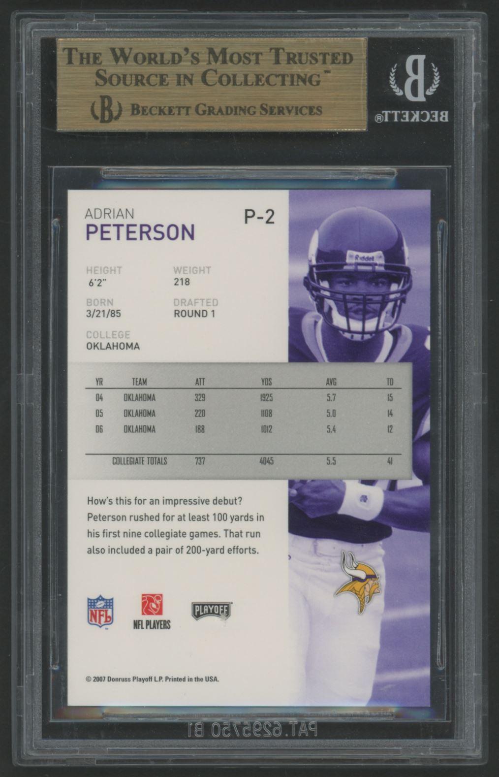 Adrian Peterson 2007 Playoffs NFL Playoffs Preview #P2 (BGS 9.5) at PristineAuction.com Adrian Peterson 2007 Playoffs NFL Playoffs Preview #P2 (BGS 9.5) at PristineAuction.com