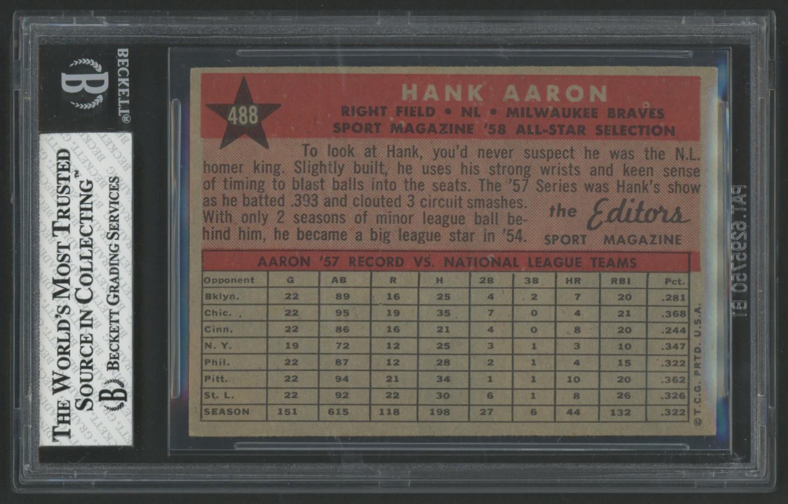 Hank Aaron 1958 Topps #488 AS (BVG 7) at PristineAuction.com Hank Aaron 1958 Topps #488 AS (BVG 7) at PristineAuction.com
