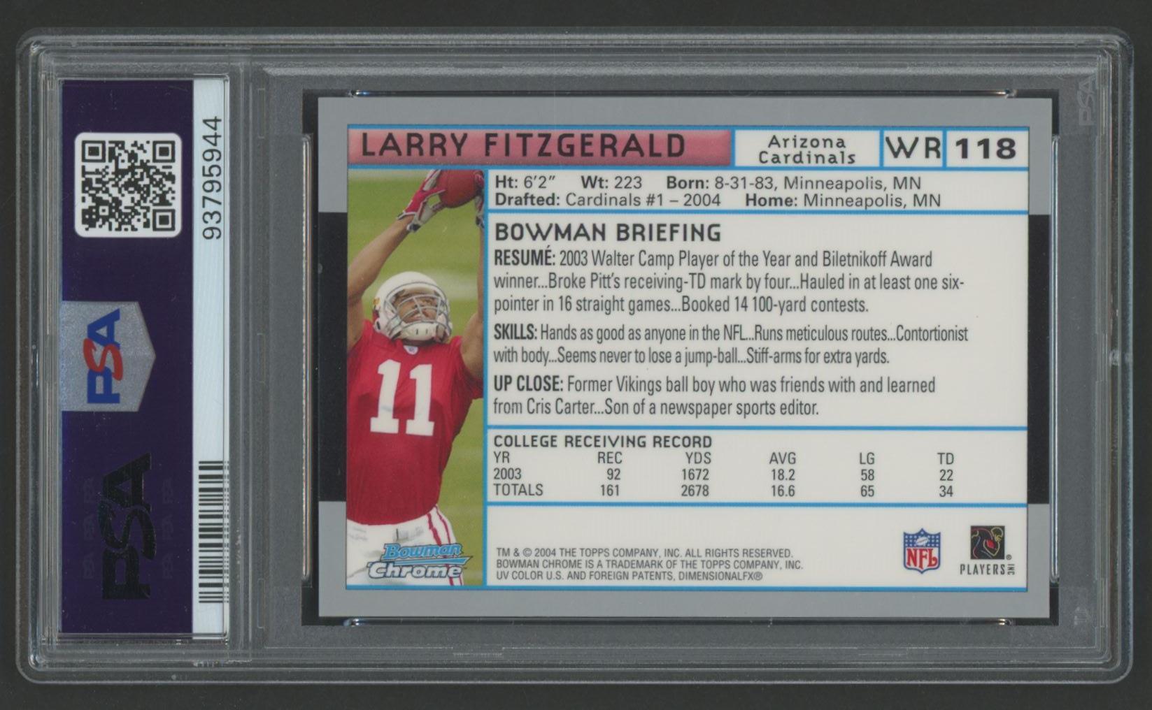 Larry Fitzgerald Signed 2004 Bowman Chrome #118 (PSA | Auto 10) at PristineAuction.com Larry Fitzgerald Signed 2004 Bowman Chrome #118 (PSA | Auto 10) at PristineAuction.com