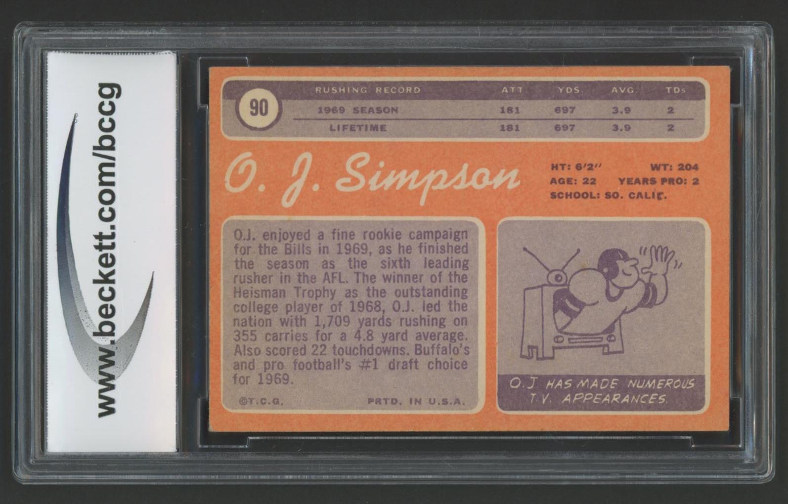 O.J. Simpson 1970 Topps #90 RC (BCCG 8) at PristineAuction.com O.J. Simpson 1970 Topps #90 RC (BCCG 8) at PristineAuction.com