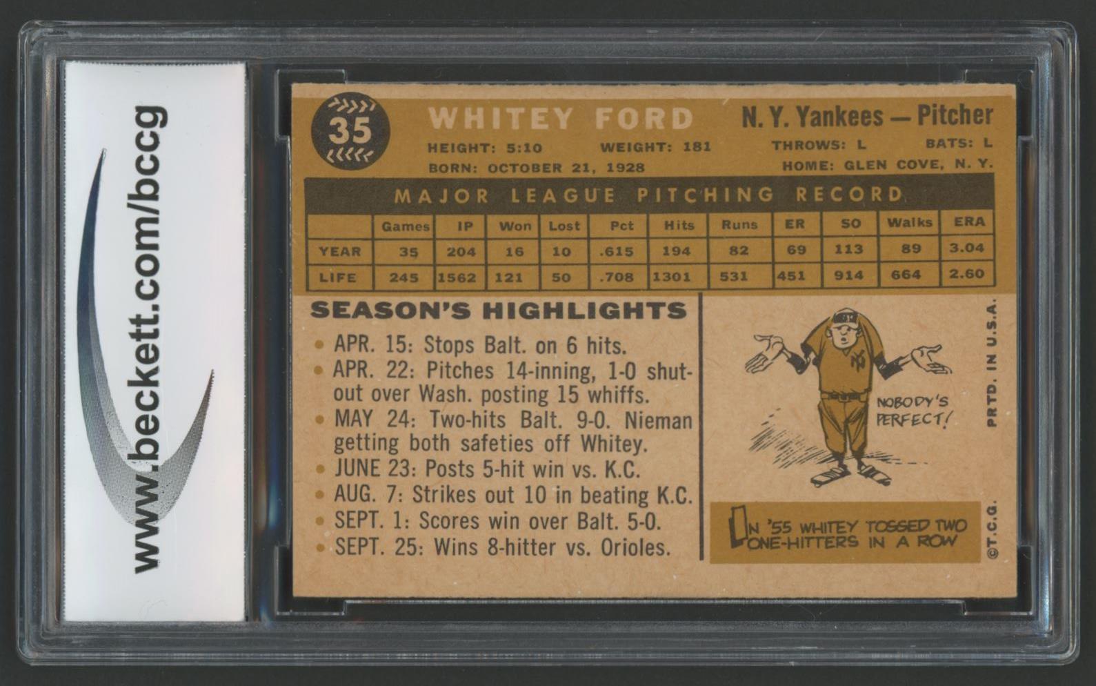 Whitey Ford 1960 Topps #35 (BCCG 9) at PristineAuction.com Whitey Ford 1960 Topps #35 (BCCG 9) at PristineAuction.com