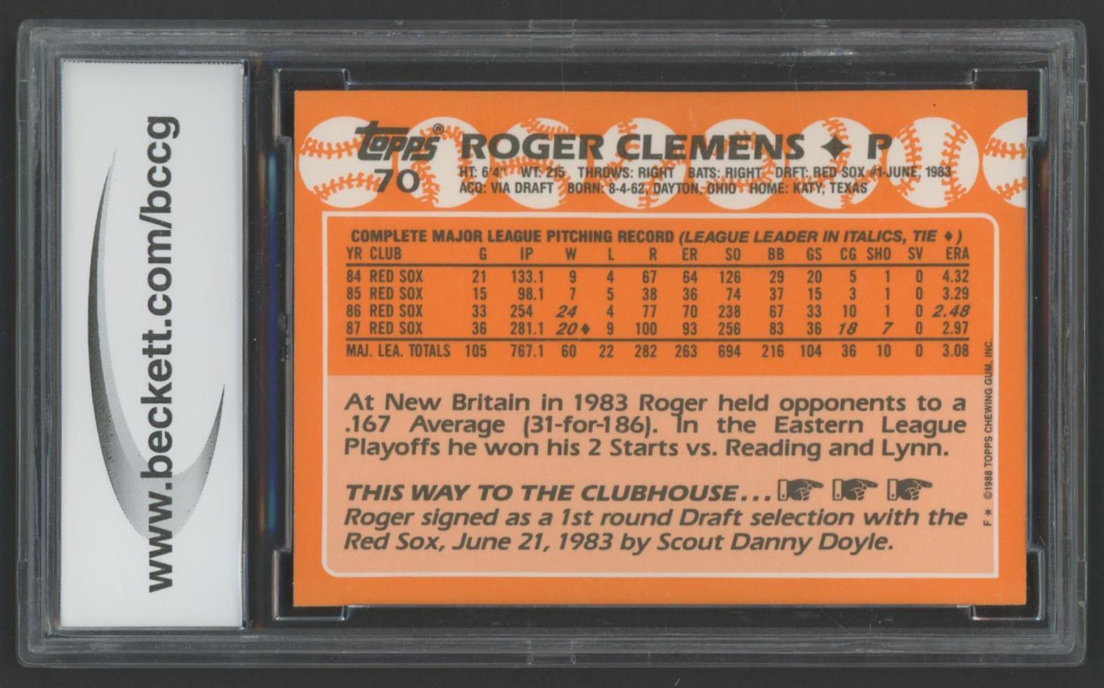 Roger Clemens 1988 Topps Tiffany #70 (BCCG 10) at PristineAuction.com Roger Clemens 1988 Topps Tiffany #70 (BCCG 10) at PristineAuction.com