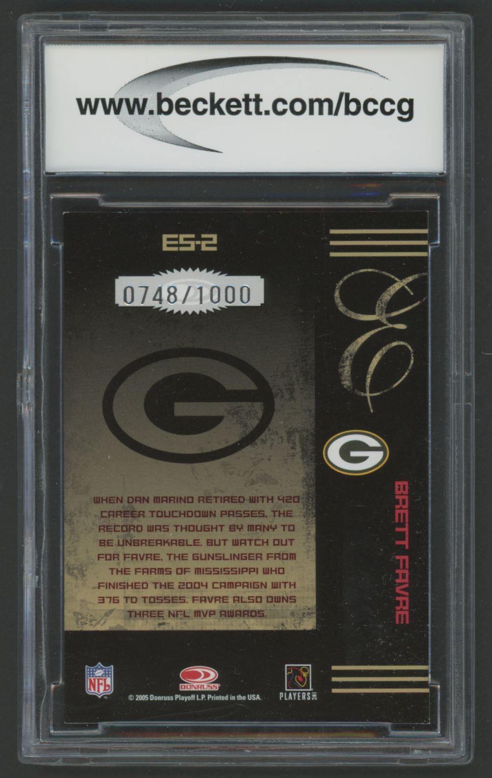 Brett Favre 2005 Donruss Elite Series #ES2 #748/1000 (BCCG 10) at PristineAuction.com Brett Favre 2005 Donruss Elite Series #ES2 #748/1000 (BCCG 10) at PristineAuction.com