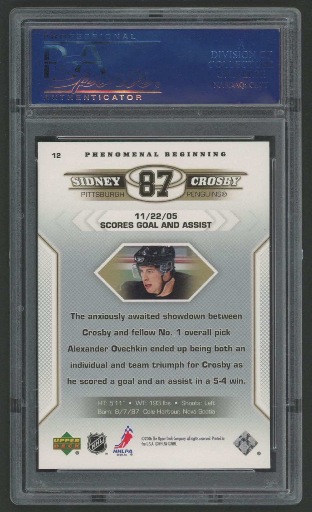 Sidney Crosby 2005-06 Upper Deck Phenomenal Beginnings #12 (PSA 9) at PristineAuction.com Sidney Crosby 2005-06 Upper Deck Phenomenal Beginnings #12 (PSA 9) at PristineAuction.com