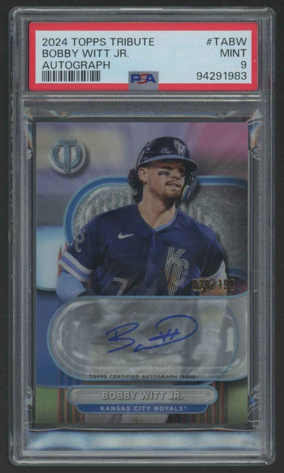 Bobby Witt Jr. 2024 Topps Tribute Autograph #TABW #29/199 (PSA 9) at PristineAuction.com Bobby Witt Jr. 2024 Topps Tribute Autograph #TABW #29/199 (PSA 9) at PristineAuction.com