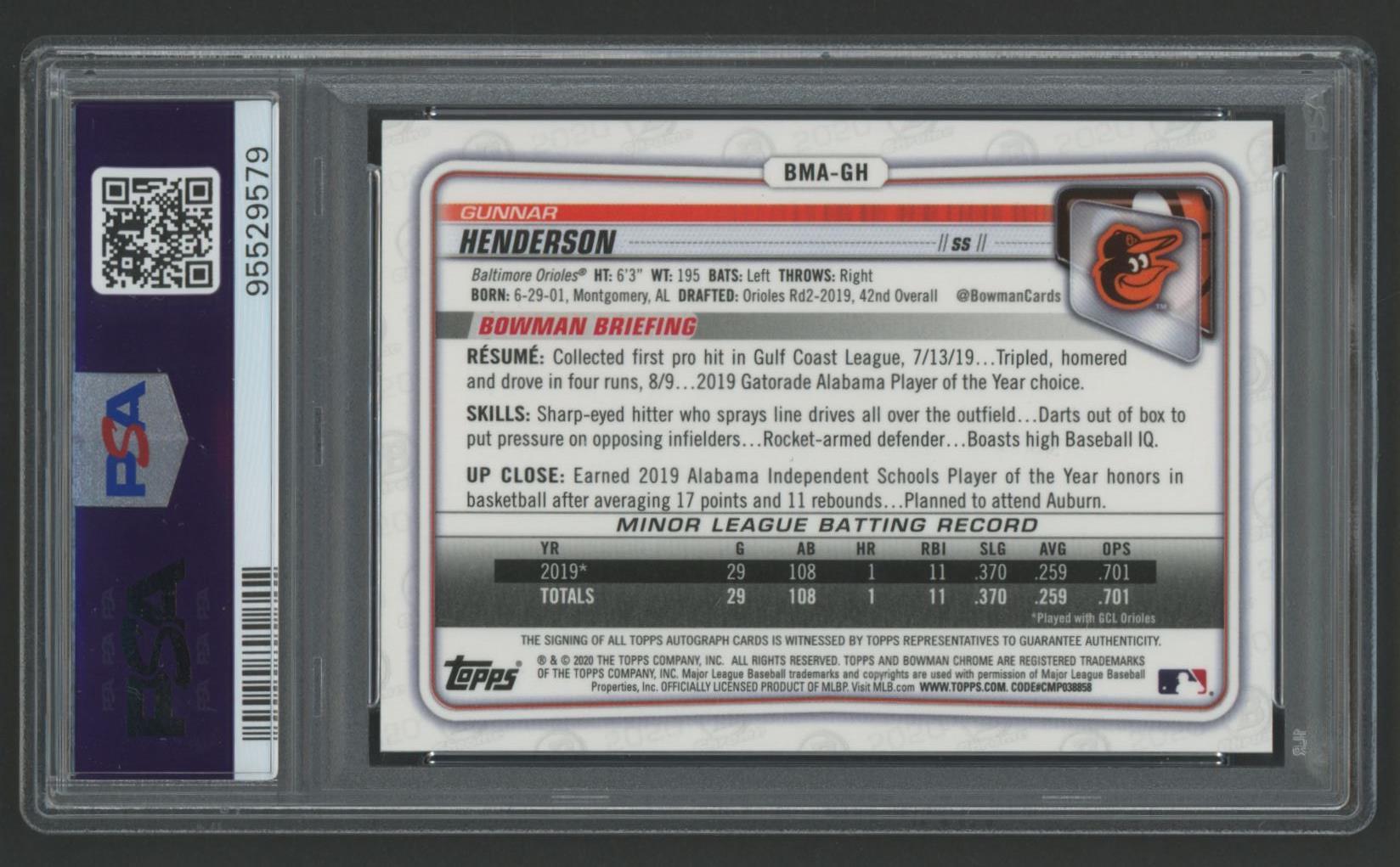 Gunnar Henderson 2020 Bowman Chrome Mega Box Autographs #BMAGH (PSA 9) at PristineAuction.com Gunnar Henderson 2020 Bowman Chrome Mega Box Autographs #BMAGH (PSA 9) at PristineAuction.com
