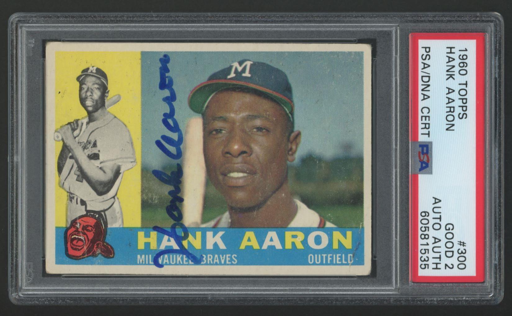 Hank Aaron Signed 1960 Topps #300 (PSA 2) at PristineAuction.com Hank Aaron Signed 1960 Topps #300 (PSA 2) at PristineAuction.com