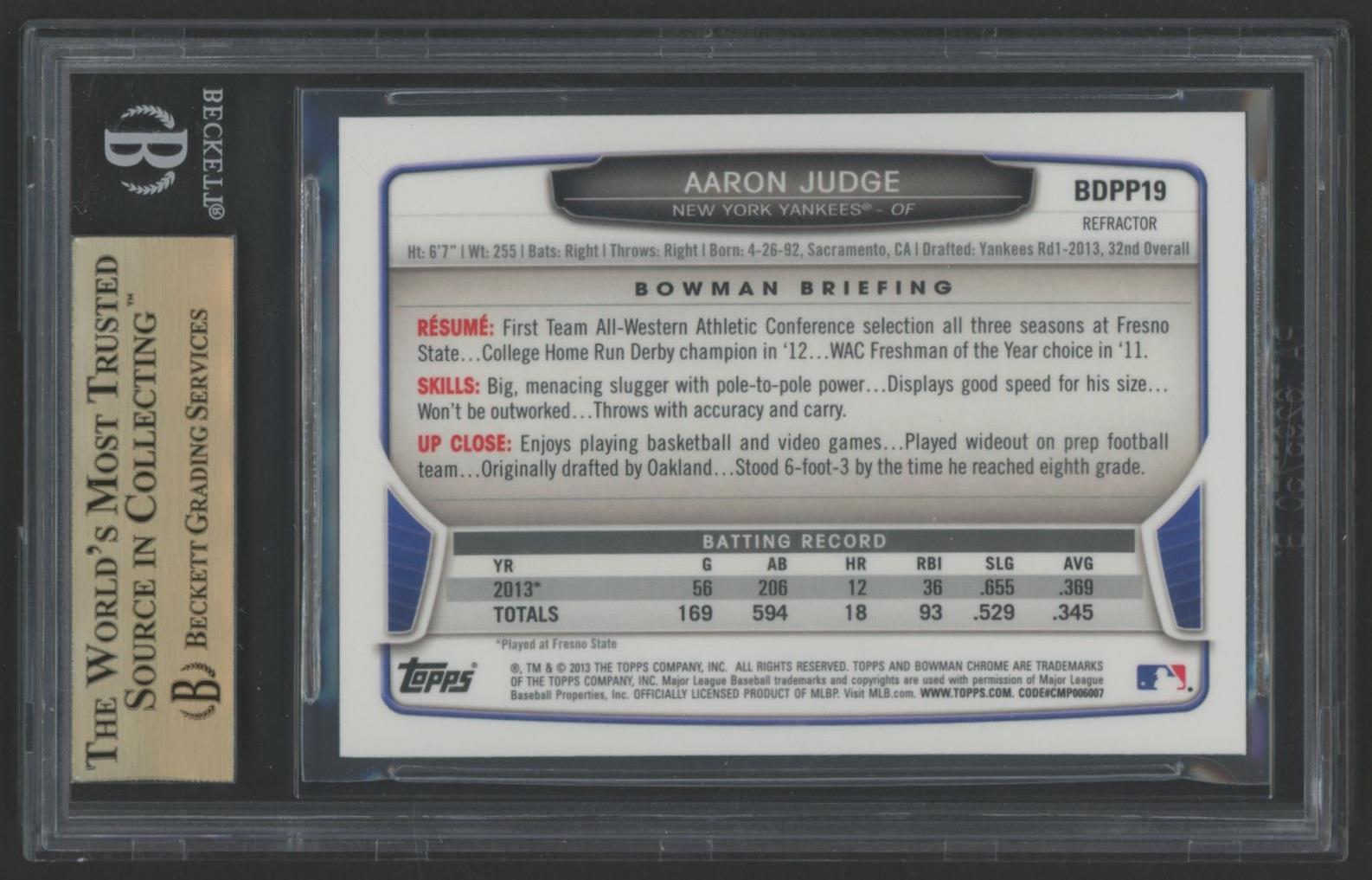 Aaron Judge 2013 Bowman Chrome Draft Draft Picks Refractors #BDPP19 RC (BGS 9.5) at PristineAuction.com Aaron Judge 2013 Bowman Chrome Draft Draft Picks Refractors #BDPP19 RC (BGS 9.5) at PristineAuction.com