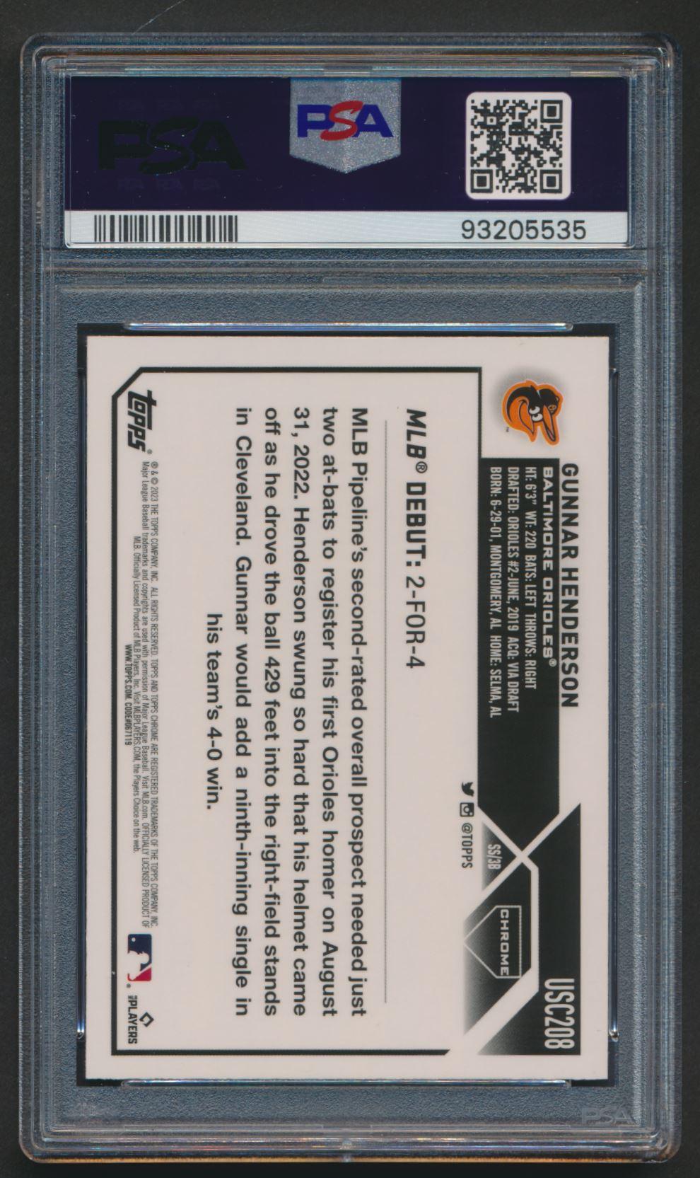 Gunnar Henderson 2023 Topps Chrome Update #USC208 (PSA 10) at PristineAuction.com Gunnar Henderson 2023 Topps Chrome Update #USC208 (PSA 10) at PristineAuction.com