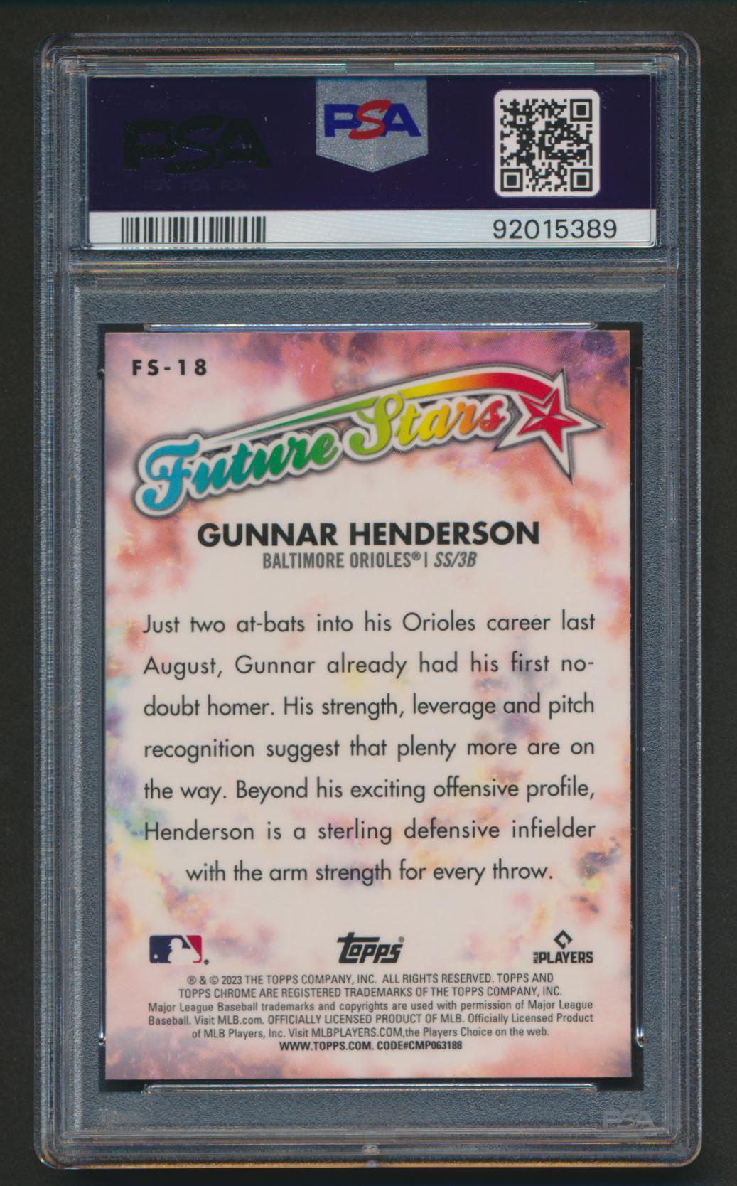 Gunnar Henderson 2023 Topps Chrome Future Stars #FS18 RC (PSA 10) at PristineAuction.com Gunnar Henderson 2023 Topps Chrome Future Stars #FS18 RC (PSA 10) at PristineAuction.com