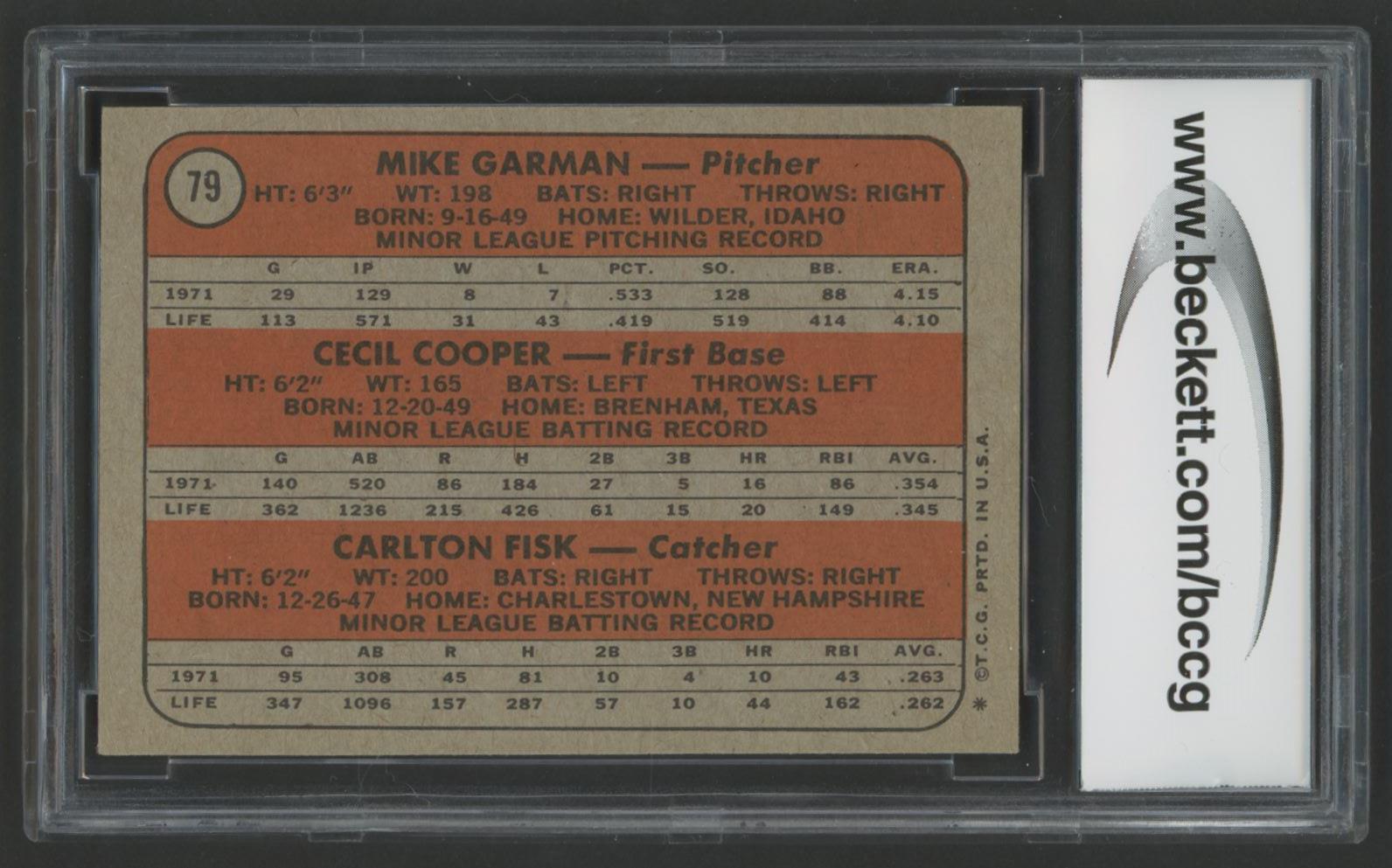 Mike Garman / Cecil Cooper RC / Carlton Fisk RC 1972 Topps Rookie Stars #79 (BCCG 9) at PristineAuction.com Mike Garman / Cecil Cooper RC / Carlton Fisk RC 1972 Topps Rookie Stars #79 (BCCG 9) at PristineAuction.com