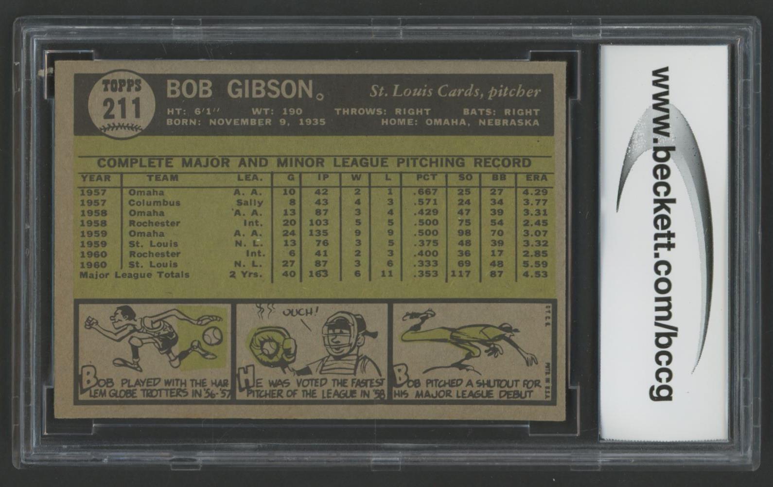Bob Gibson 1961 Topps #211 (BCCG 9) at PristineAuction.com Bob Gibson 1961 Topps #211 (BCCG 9) at PristineAuction.com