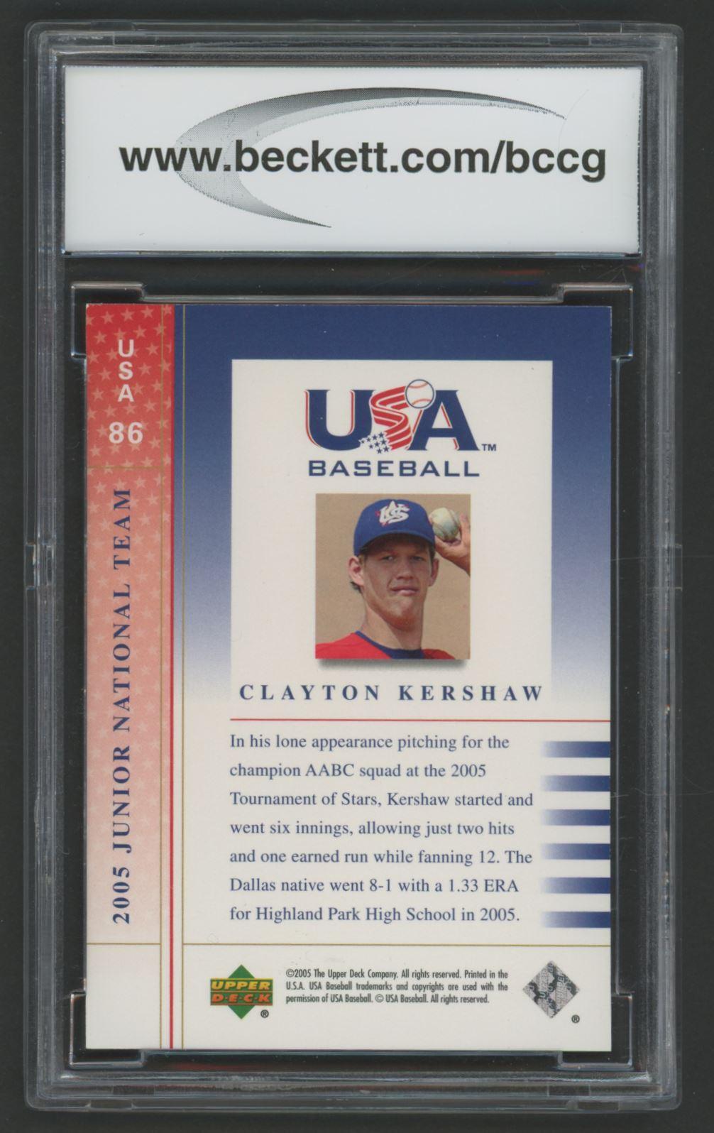 Clayton Kershaw 2005-06 USA Baseball Junior National Team #86 (BCCG 10) at PristineAuction.com Clayton Kershaw 2005-06 USA Baseball Junior National Team #86 (BCCG 10) at PristineAuction.com