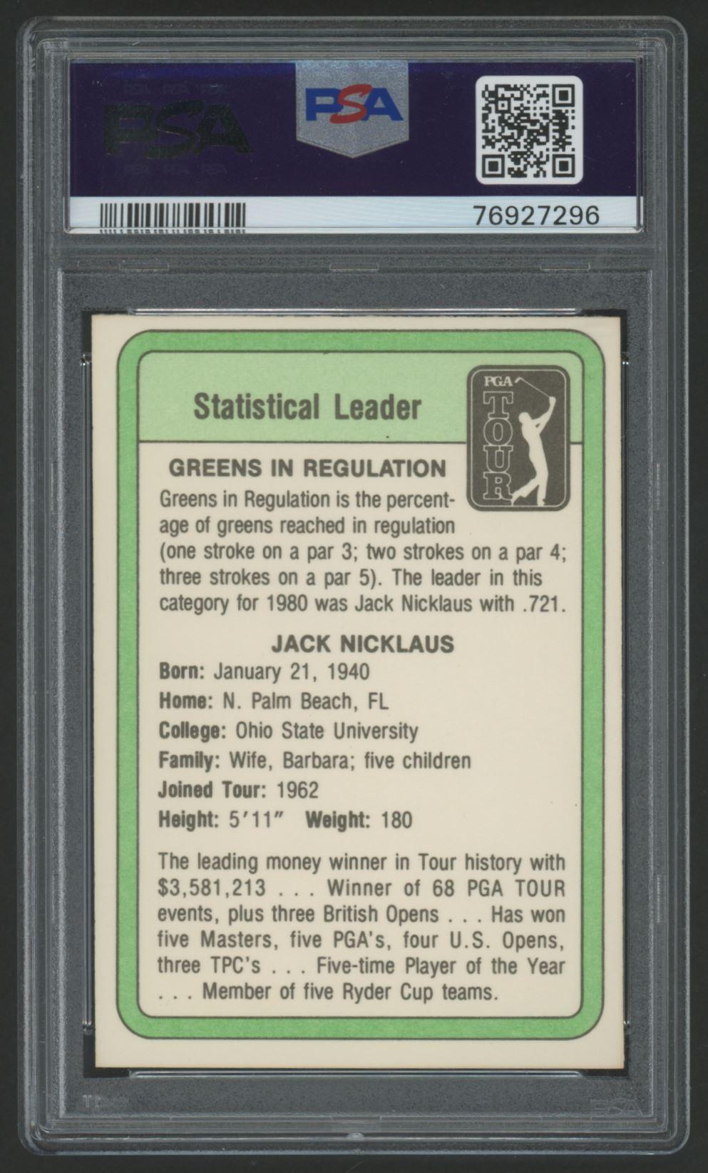 Jack Nicklaus Signed 1981 Donruss #NNO SL (PSA 8 | Autograph Graded 9) at PristineAuction.com Jack Nicklaus Signed 1981 Donruss #NNO SL (PSA 8 | Autograph Graded 9) at PristineAuction.com