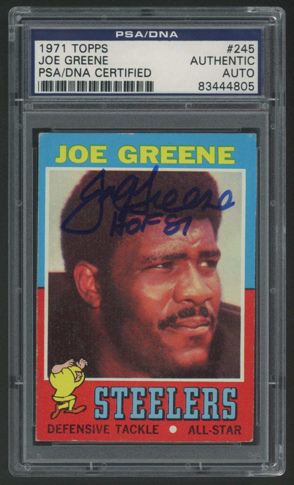 Joe Greene Signed 1971 Topps #245 RC Inscribed "HOF 87" (PSA) at PristineAuction.com Joe Greene Signed 1971 Topps #245 RC Inscribed "HOF 87" (PSA) at PristineAuction.com