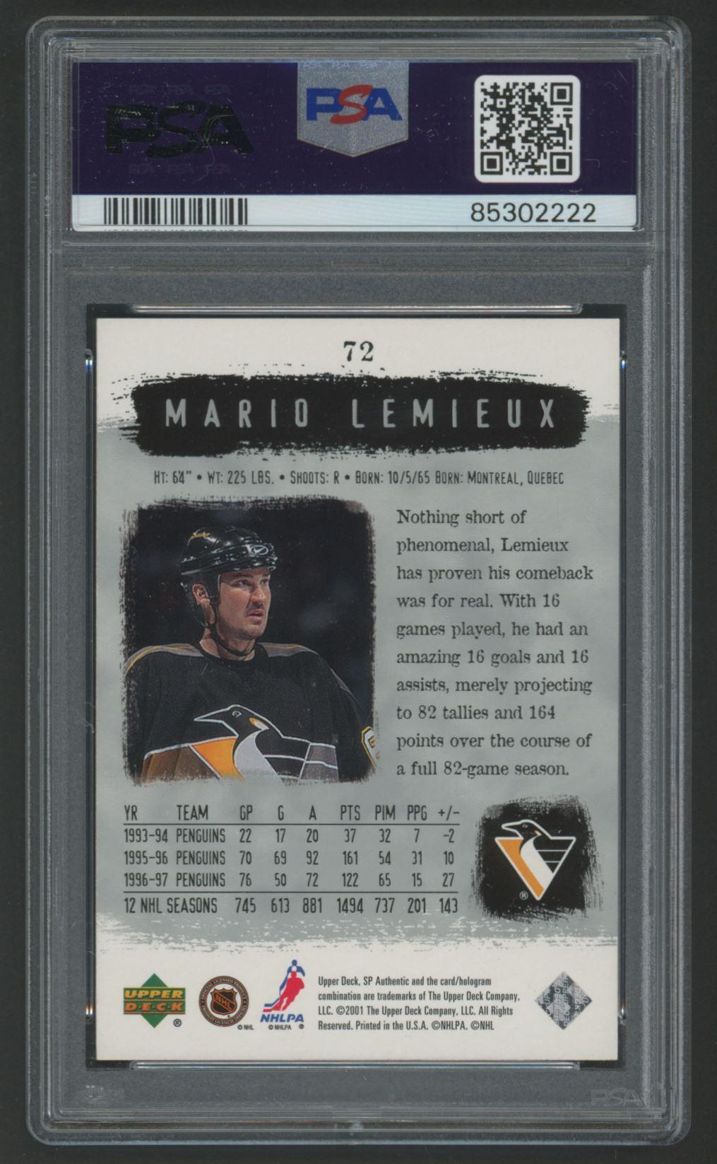 Mario Lemieux 2000 SP Authentic #72 (PSA 10) at PristineAuction.com Mario Lemieux 2000 SP Authentic #72 (PSA 10) at PristineAuction.com