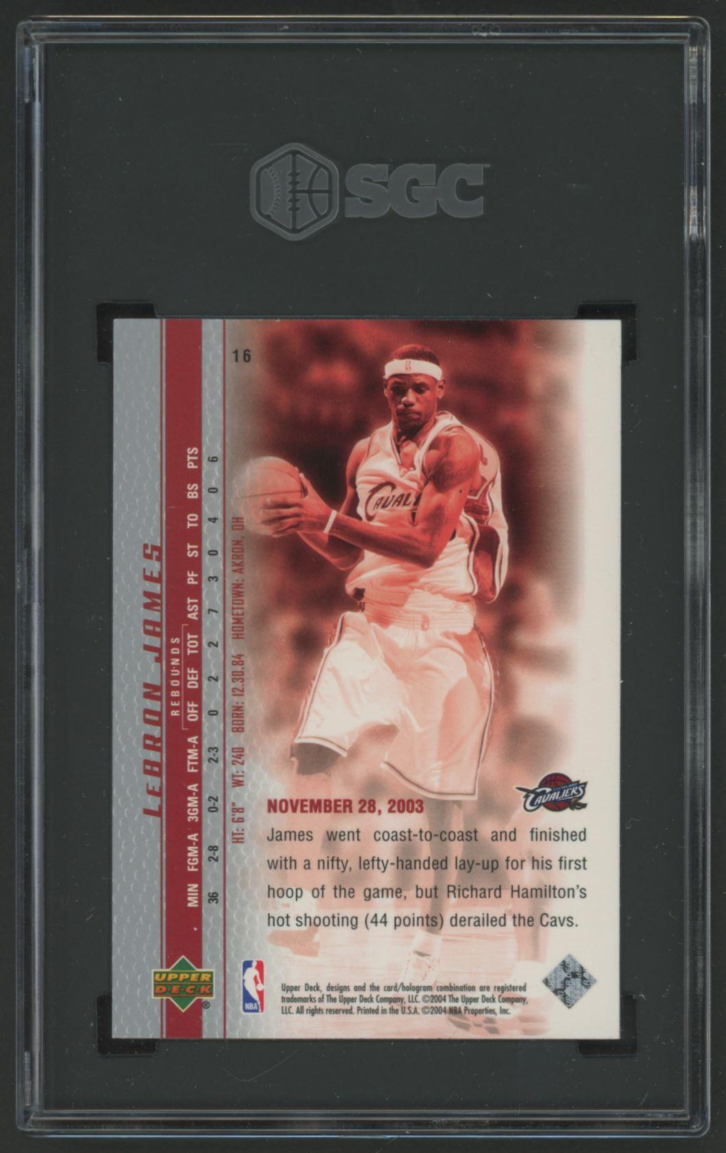 LeBron James 2003-04 Upper Deck Phenomenal Beginning LeBron James #16 RC (SGC 9.5) at PristineAuction.com LeBron James 2003-04 Upper Deck Phenomenal Beginning LeBron James #16 RC (SGC 9.5) at PristineAuction.com