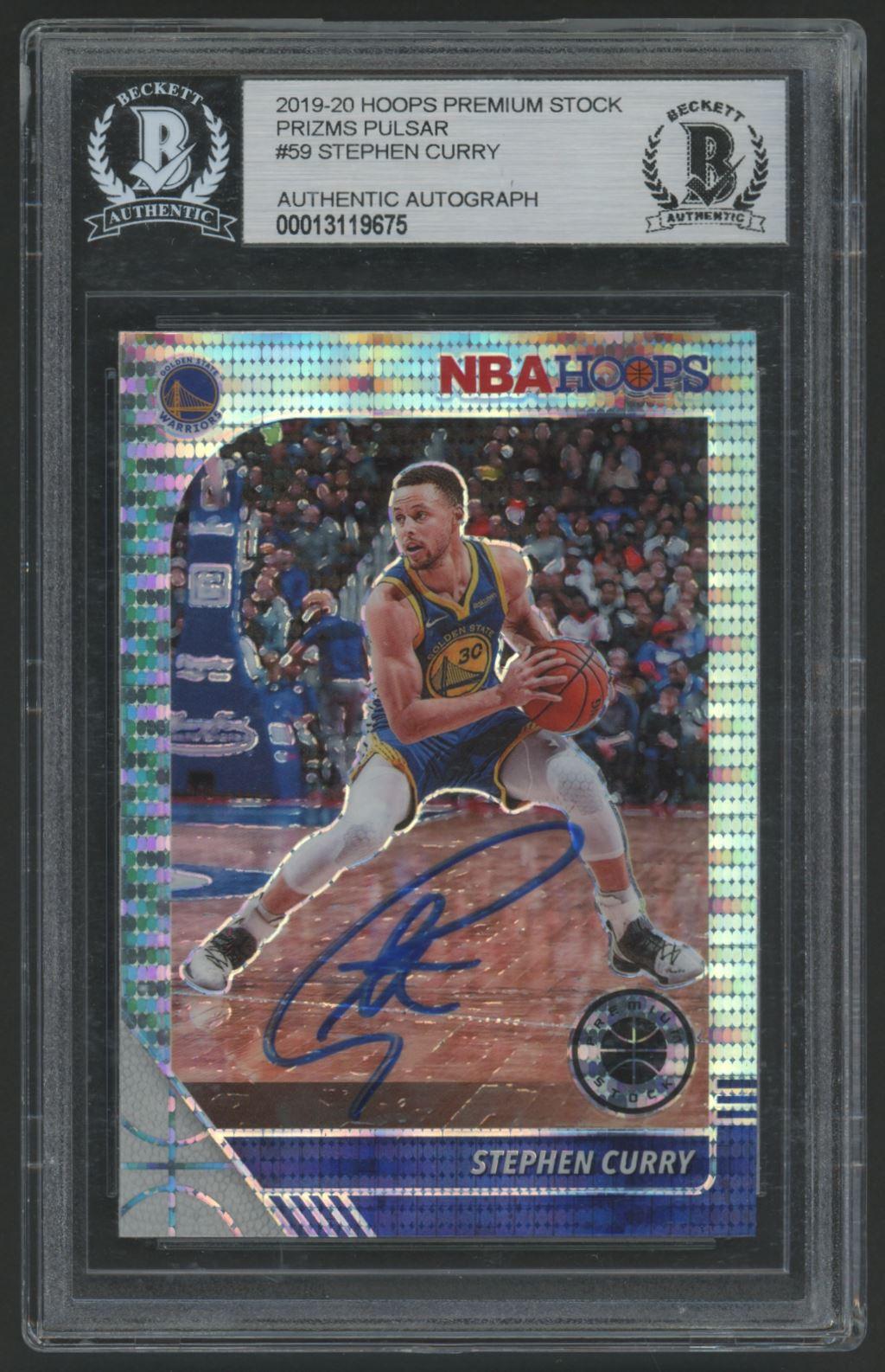 Stephen Curry Signed 2019-20 Hoops Premium Stock Prizms Pulsar #59 (BGS) at PristineAuction.com Stephen Curry Signed 2019-20 Hoops Premium Stock Prizms Pulsar #59 (BGS) at PristineAuction.com