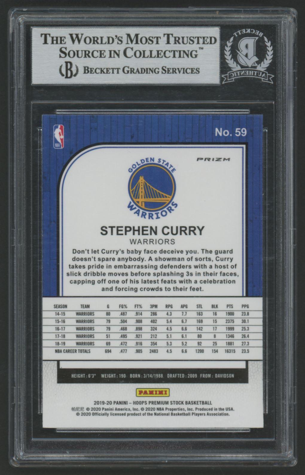 Stephen Curry Signed 2019-20 Hoops Premium Stock Prizms Pulsar #59 (BGS) at PristineAuction.com Stephen Curry Signed 2019-20 Hoops Premium Stock Prizms Pulsar #59 (BGS) at PristineAuction.com