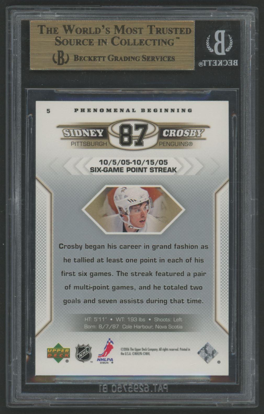 Sidney Crosby 2005-06 Upper Deck Phenomenal Beginnings #5 RC (BGS 9.5) at PristineAuction.com Sidney Crosby 2005-06 Upper Deck Phenomenal Beginnings #5 RC (BGS 9.5) at PristineAuction.com
