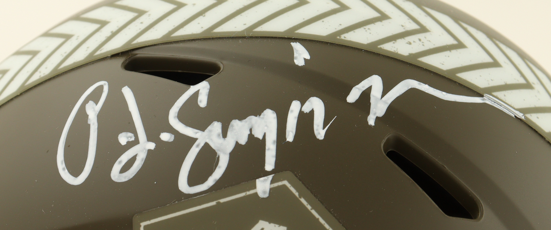 O.J. Simpson Signed Salute To Service Alternate Hall of Fame Logo Speed Mini Helmet (JSA) at PristineAuction.com O.J. Simpson Signed Salute To Service Alternate Hall of Fame Logo Speed Mini Helmet (JSA) at PristineAuction.com