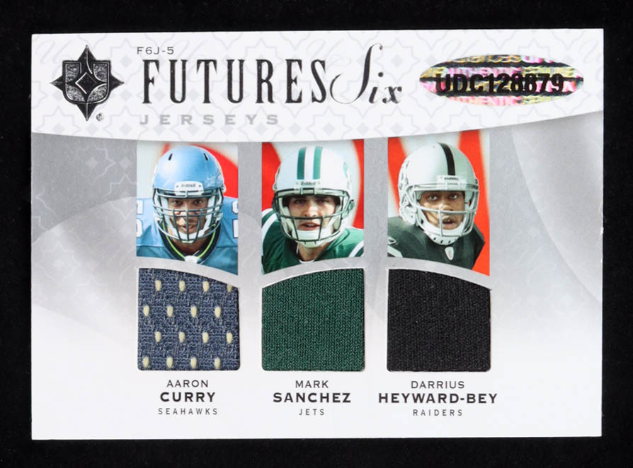 Aaron Curry / Mark Sanchez / Darrius Heyward-Bey / Matthew Stafford / Tyson Jackson / Jason Smith 2009 Ultimate Collection Ultimate Future Six Jerseys #5 #51/99 (UDA) at PristineAuction.com Aaron Curry / Mark Sanchez / Darrius Heyward-Bey / Matthew Stafford / Tyson Jackson / Jason Smith 2009 Ultimate Collection Ultimate Future Six Jerseys #5 #51/99 (UDA) at PristineAuction.com