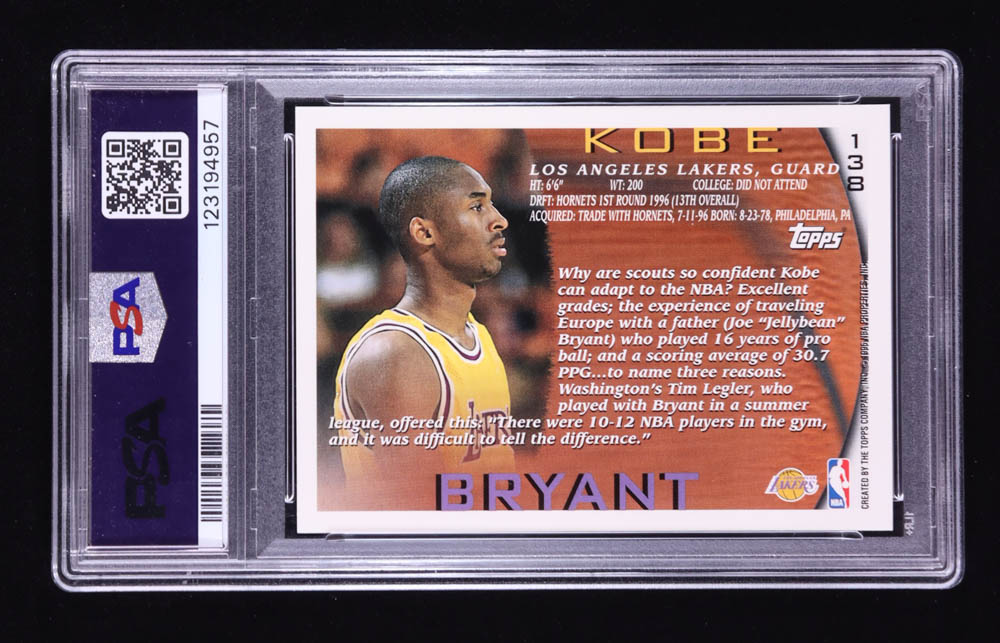 Kobe Bryant 1996-97 Topps #138 RC (PSA 9) at PristineAuction.com Kobe Bryant 1996-97 Topps #138 RC (PSA 9) at PristineAuction.com