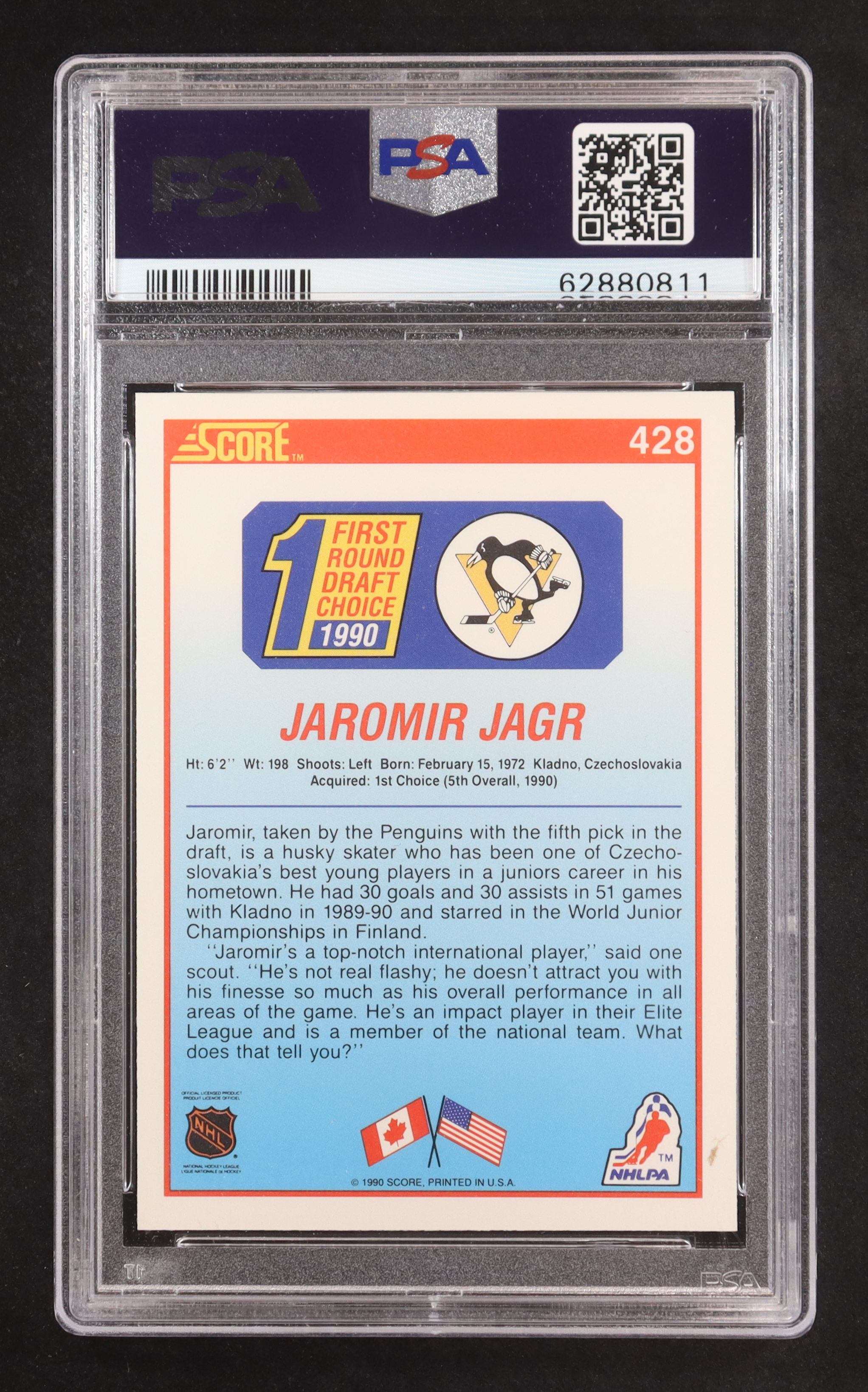 Jaromir Jagr 1990-91 Score #428 RC (PSA 10) at PristineAuction.com Jaromir Jagr 1990-91 Score #428 RC (PSA 10) at PristineAuction.com