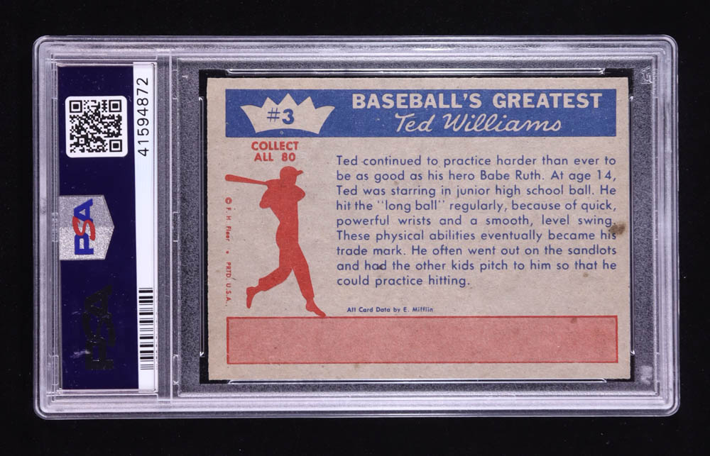 Ted Williams 1959 Fleer Ted Williams #3 Practice Makes Perfect (PSA 8) at PristineAuction.com Ted Williams 1959 Fleer Ted Williams #3 Practice Makes Perfect (PSA 8) at PristineAuction.com