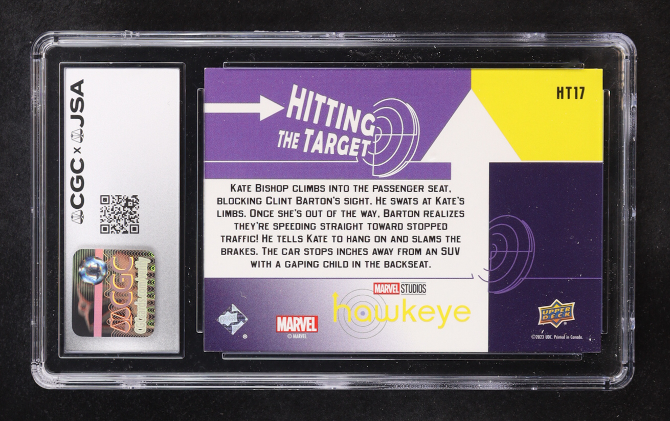 Hawkeye 2023 Upper Deck Hang On! Hitting the Target #HT-17 (CGC 8.5) at PristineAuction.com Hawkeye 2023 Upper Deck Hang On! Hitting the Target #HT-17 (CGC 8.5) at PristineAuction.com