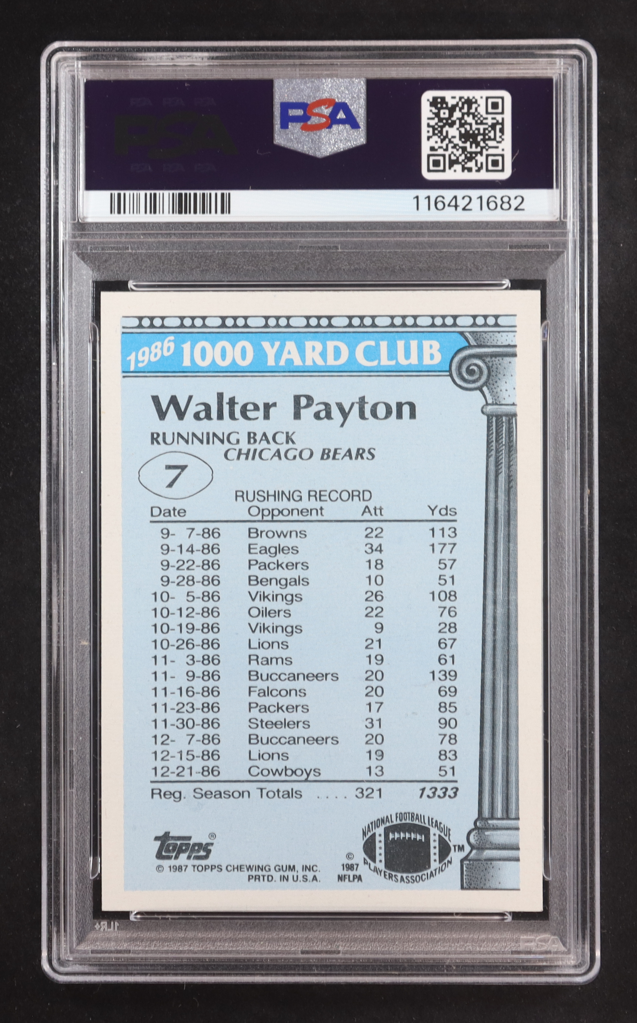 Walter Payton 1987 Topps 1000 Yard Club #7 (PSA 9) at PristineAuction.com Walter Payton 1987 Topps 1000 Yard Club #7 (PSA 9) at PristineAuction.com