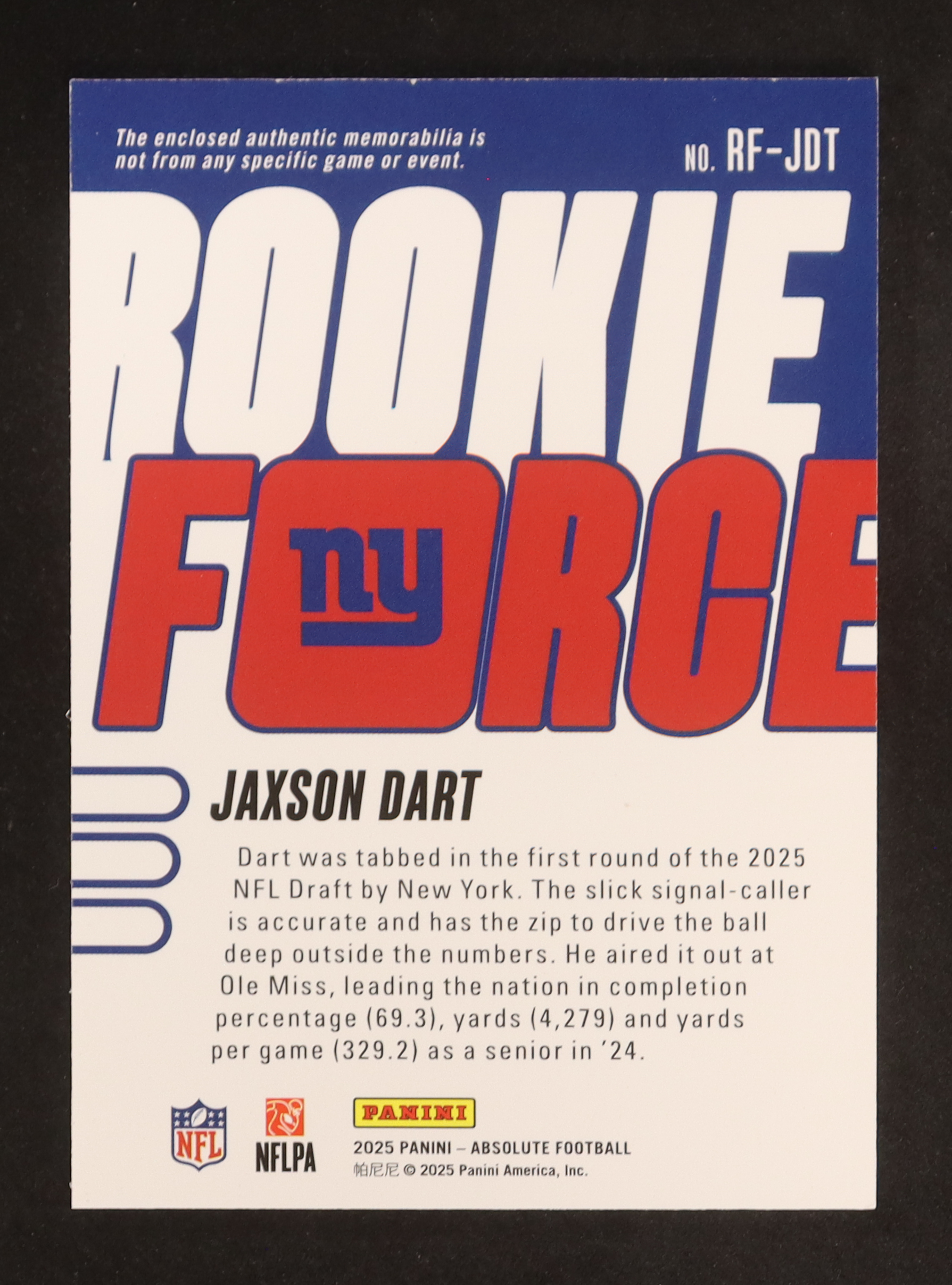 Jaxson Dart 2025 Absolute Rookie Force Jerseys #9 RC at PristineAuction.com Jaxson Dart 2025 Absolute Rookie Force Jerseys #9 RC at PristineAuction.com