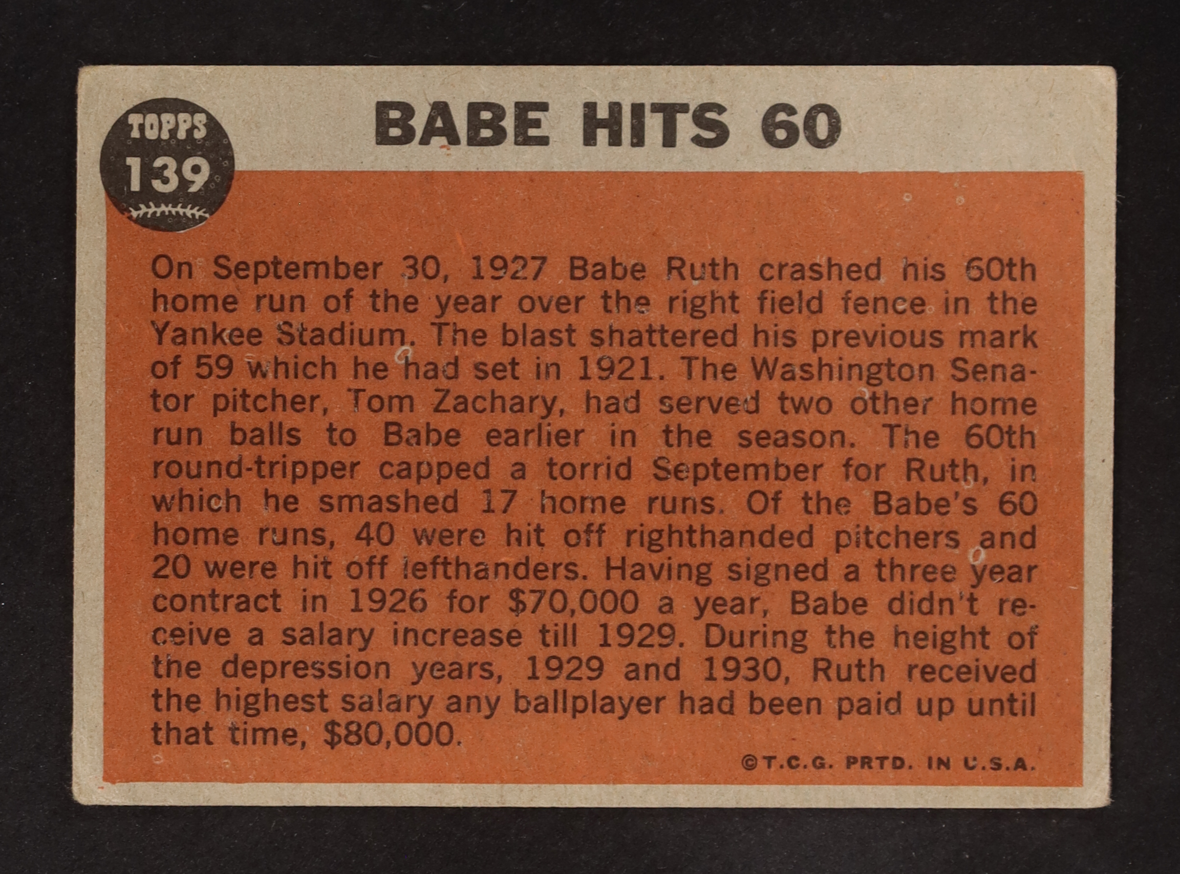 Babe Ruth 1962 Topps #139 Special 5 / Babe Hits 60 at PristineAuction.com Babe Ruth 1962 Topps #139 Special 5 / Babe Hits 60 at PristineAuction.com