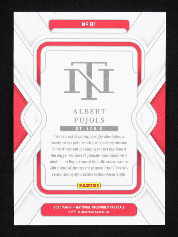 Albert Pujols 2025 Panini National Treasures Red #81 #54/75 at PristineAuction.com Albert Pujols 2025 Panini National Treasures Red #81 #54/75 at PristineAuction.com