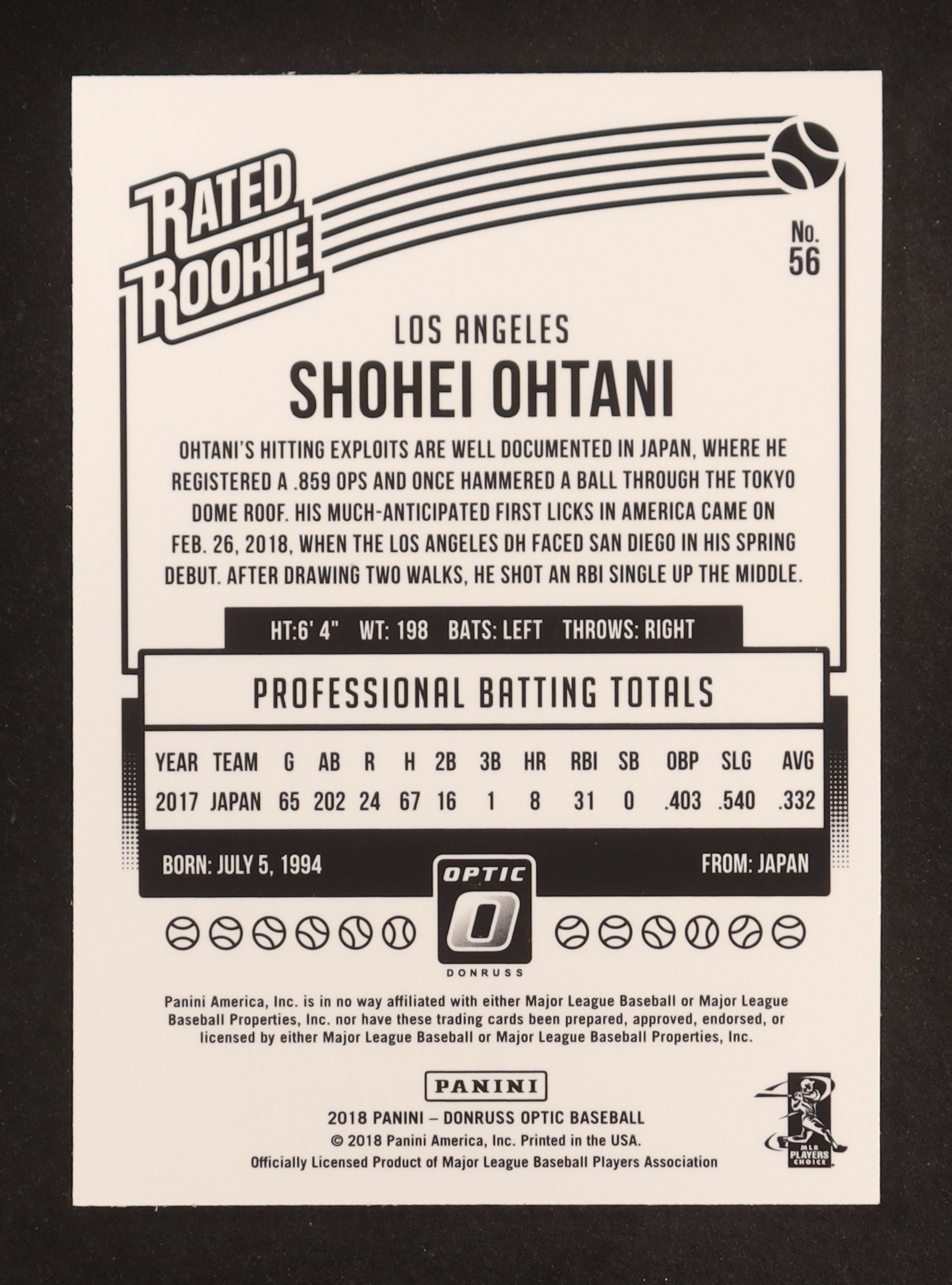 Shohei Ohtani 2018 Donruss Optic Variations #56 RR RC at PristineAuction.com Shohei Ohtani 2018 Donruss Optic Variations #56 RR RC at PristineAuction.com