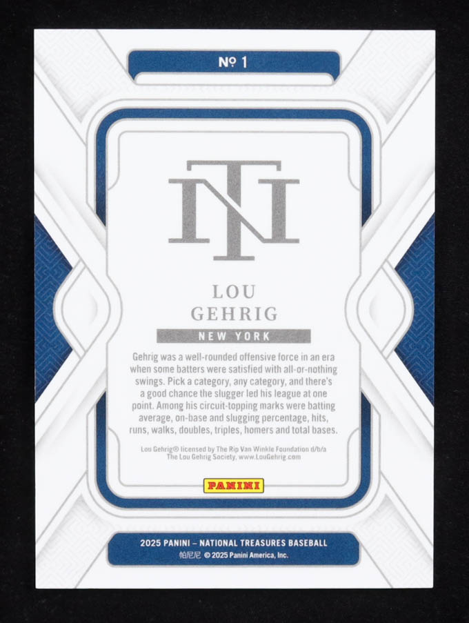Lou Gehrig 2025 Panini National Treasures Red #1 #58/75 at PristineAuction.com Lou Gehrig 2025 Panini National Treasures Red #1 #58/75 at PristineAuction.com