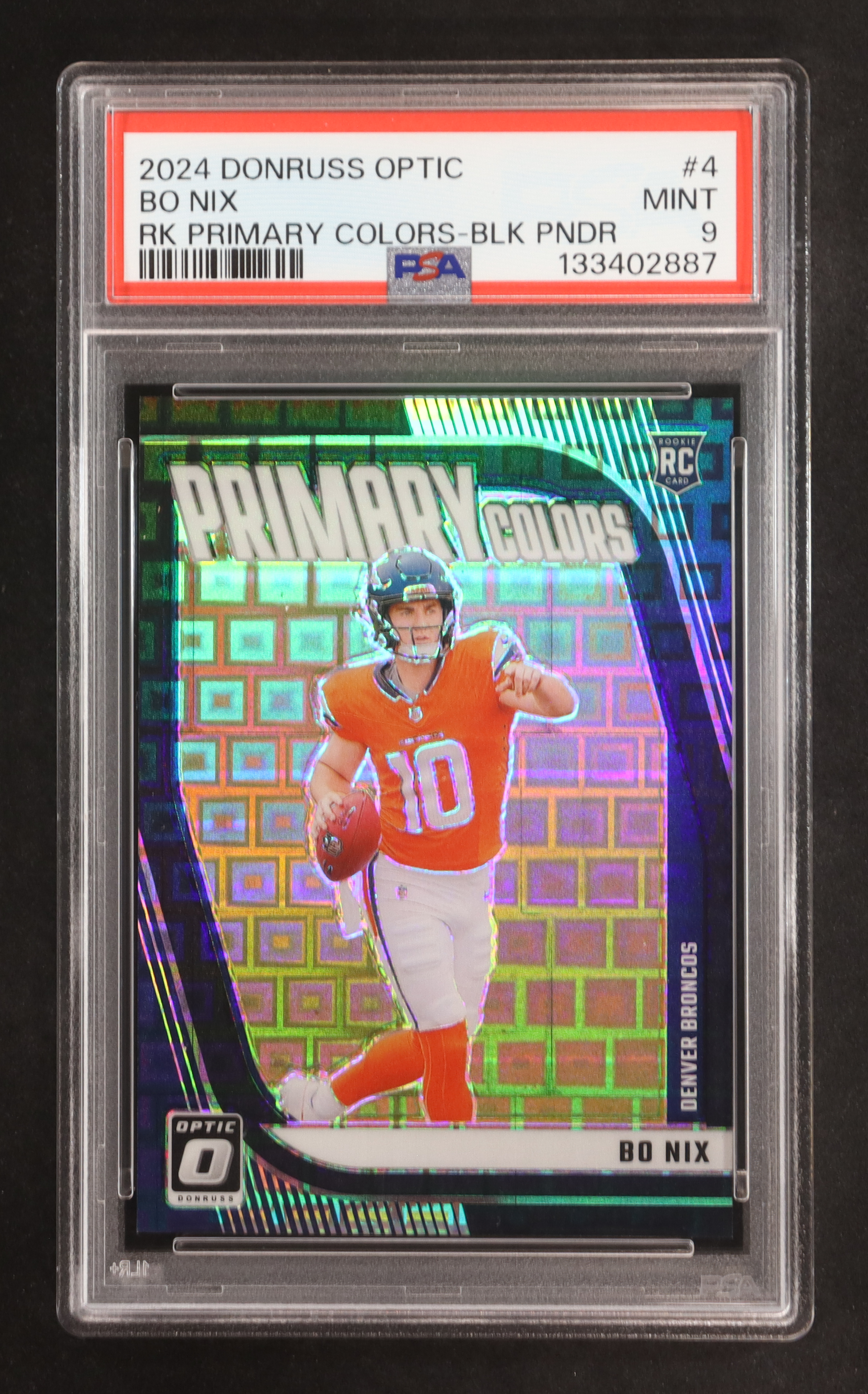 Bo Nix 2024 Donruss Optic Rookie Primary Colors Black Pandora #4 #12/25 RC (PSA 9) at PristineAuction.com Bo Nix 2024 Donruss Optic Rookie Primary Colors Black Pandora #4 #12/25 RC (PSA 9) at PristineAuction.com