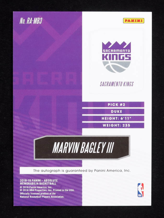 Marvin Bagley III 2018-19 Absolute Memorabilia Rookie Autographs #2 RC #47/125 at PristineAuction.com Marvin Bagley III 2018-19 Absolute Memorabilia Rookie Autographs #2 RC #47/125 at PristineAuction.com
