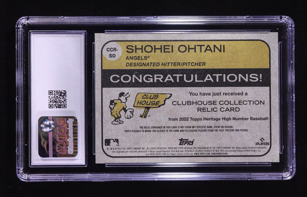 Shohei Ohtani 2022 Topps Heritage Clubhouse Collection Relics #CCRSO HN (CGC 10) at PristineAuction.com Shohei Ohtani 2022 Topps Heritage Clubhouse Collection Relics #CCRSO HN (CGC 10) at PristineAuction.com