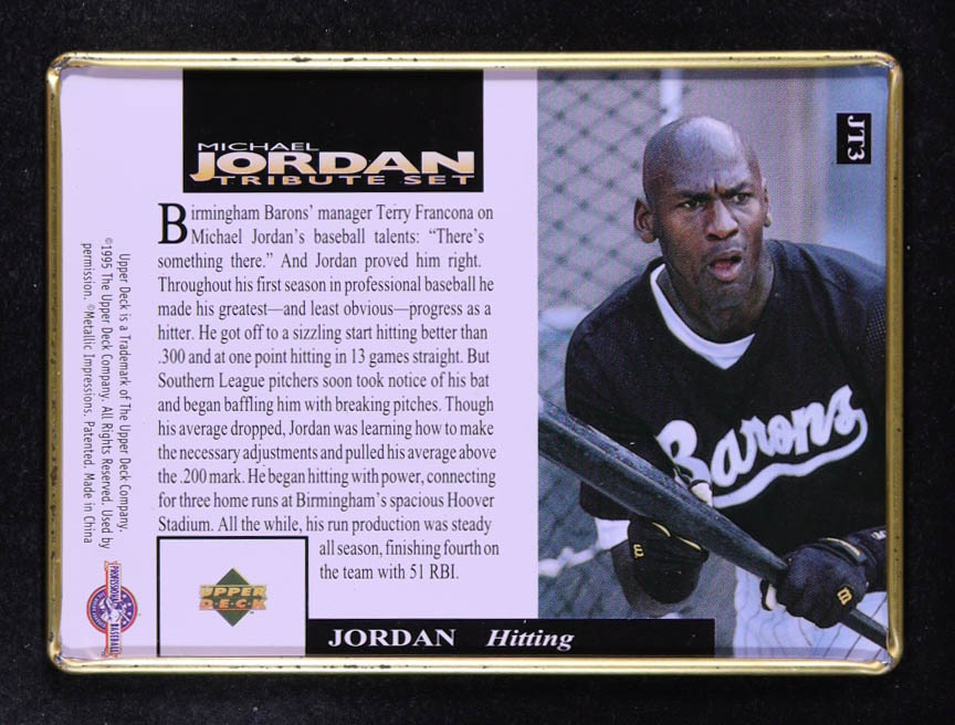 Michael Jordan 1995 Upper Deck Michael Jordan Tribute Set Metal #JT3 RC at PristineAuction.com Michael Jordan 1995 Upper Deck Michael Jordan Tribute Set Metal #JT3 RC at PristineAuction.com