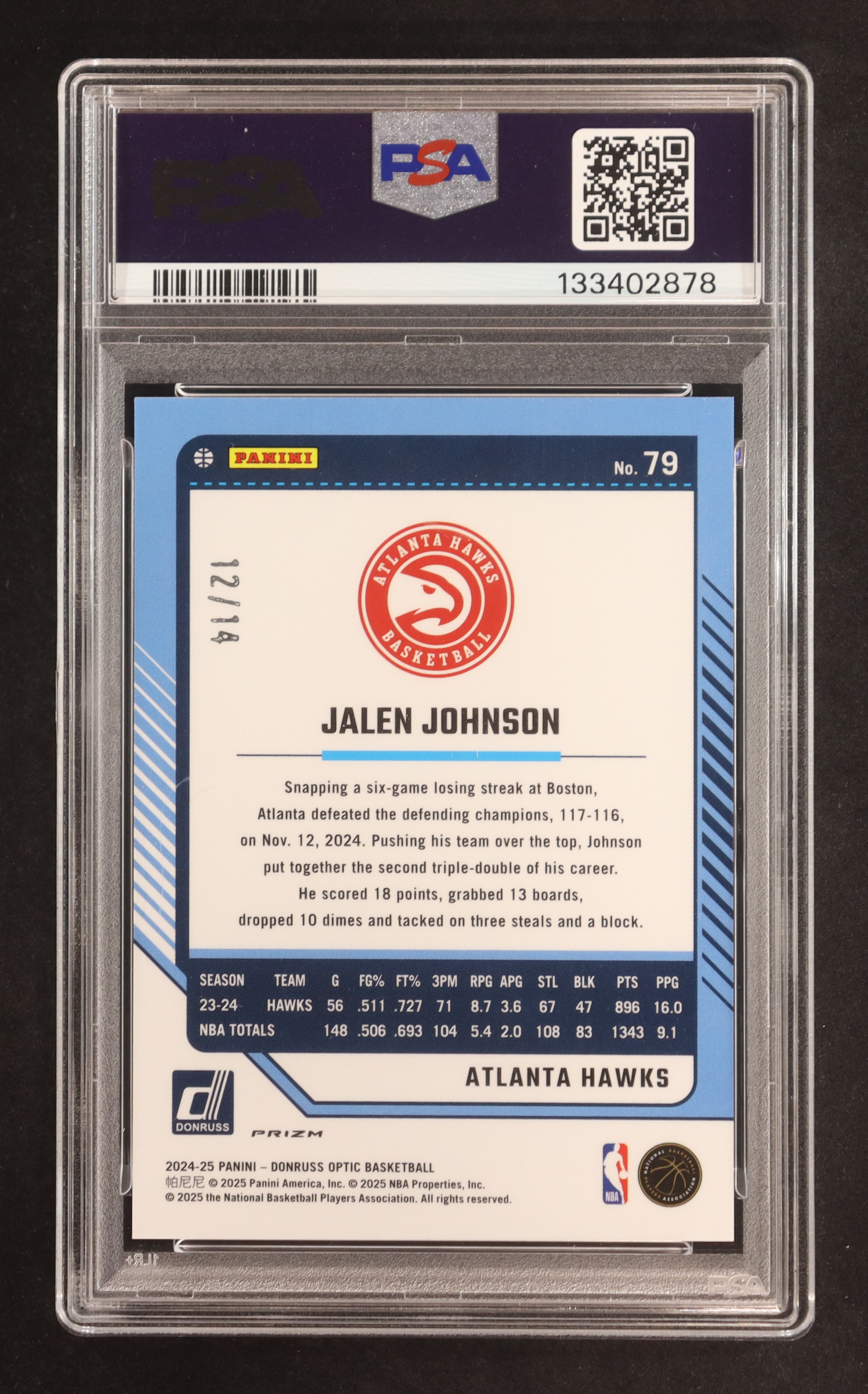 Jalen Johnson 2024-25 Donruss Optic Green FOTL #79 #12/14 (PSA 9) at PristineAuction.com Jalen Johnson 2024-25 Donruss Optic Green FOTL #79 #12/14 (PSA 9) at PristineAuction.com