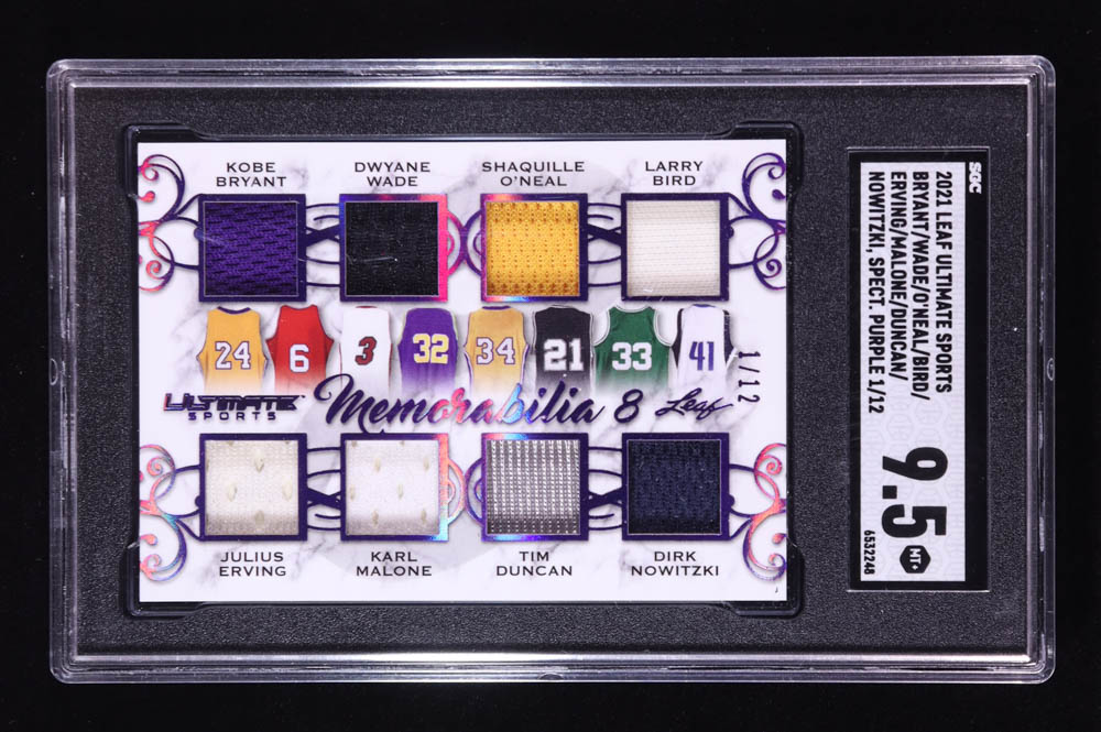 2021 Leaf Ultimate Sport Ultimate Memorablila 8 Purple #UM803 Kobe Bryant / Julius Erving / Dwyane Wade / Karl Malone / Shaquille O'Neal / Tim Duncan / Larry Bird / Dirk Nowitzki #01/12 (SGC 9.5) at PristineAuction.com 2021 Leaf Ultimate Sport Ultimate Memorablila 8 Purple #UM803 Kobe Bryant / Julius Erving / Dwyane Wade / Karl Malone / Shaquille O'Neal / Tim Duncan / Larry Bird / Dirk Nowitzki #01/12 (SGC 9.5) at PristineAuction.com