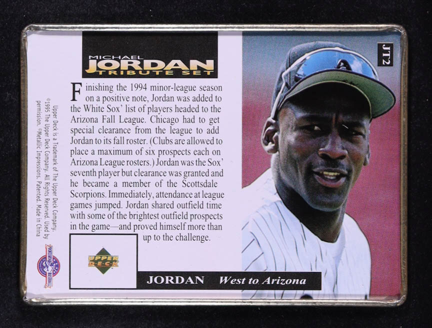 Michael Jordan 1995 Upper Deck Michael Jordan Tribute Set Metal #JT2 RC at PristineAuction.com Michael Jordan 1995 Upper Deck Michael Jordan Tribute Set Metal #JT2 RC at PristineAuction.com
